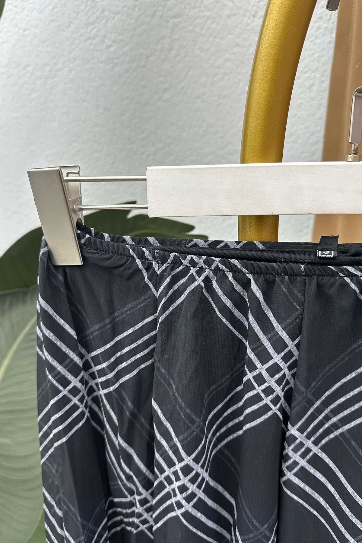 Ekose Desen Astarlı Beli Lasitkli Midi Tül Etek Siyah