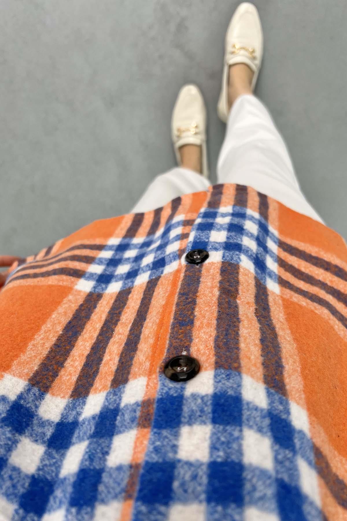 Ekoseli Kaşe Gömlek Turuncu