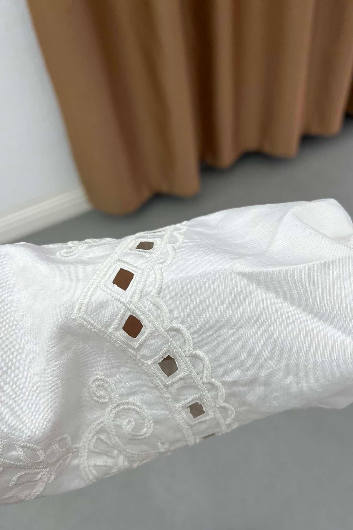 Elegance Nakışlı Fisto Detaylı Tunik Ekru