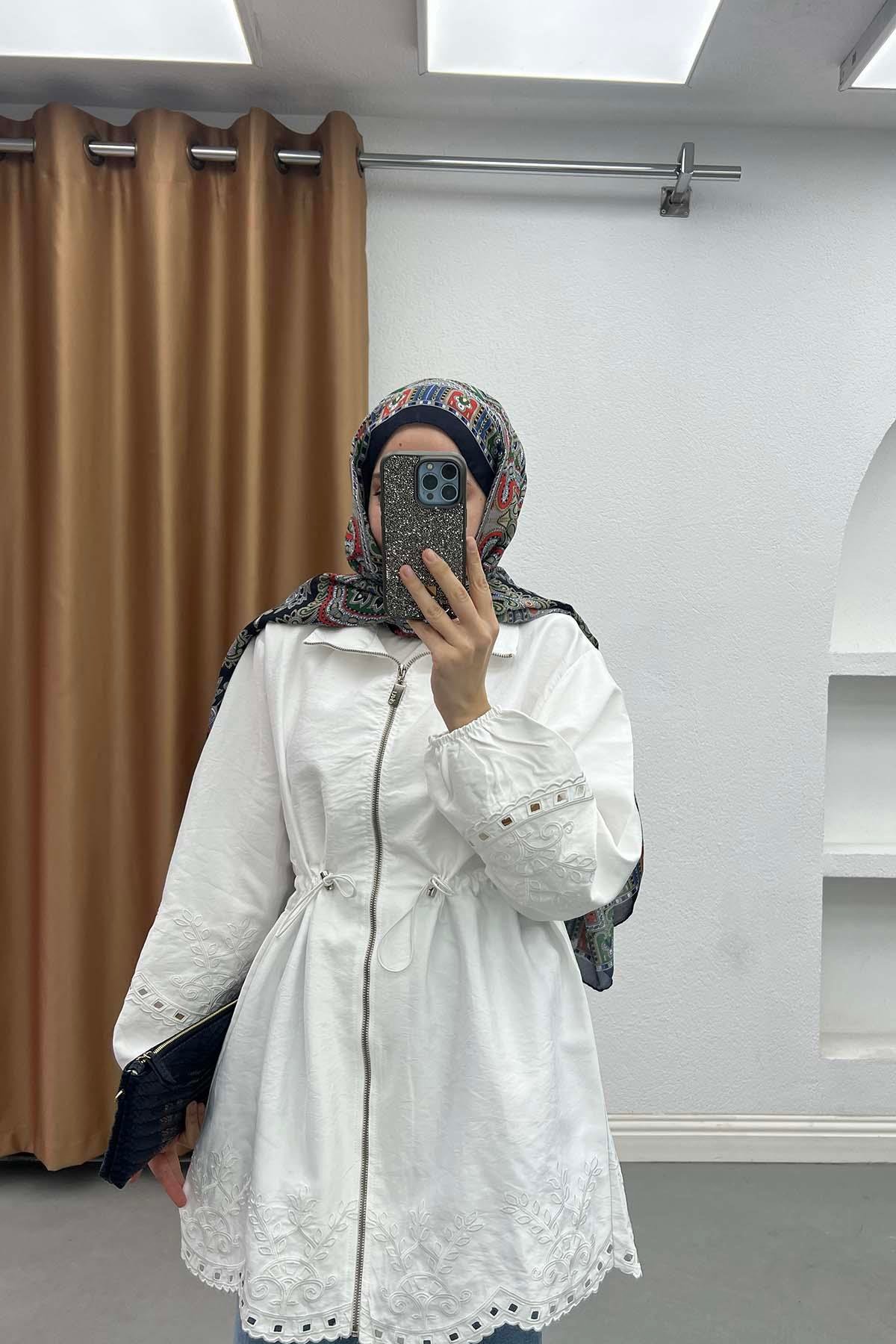 Elegance Nakışlı Fisto Detaylı Tunik Ekru