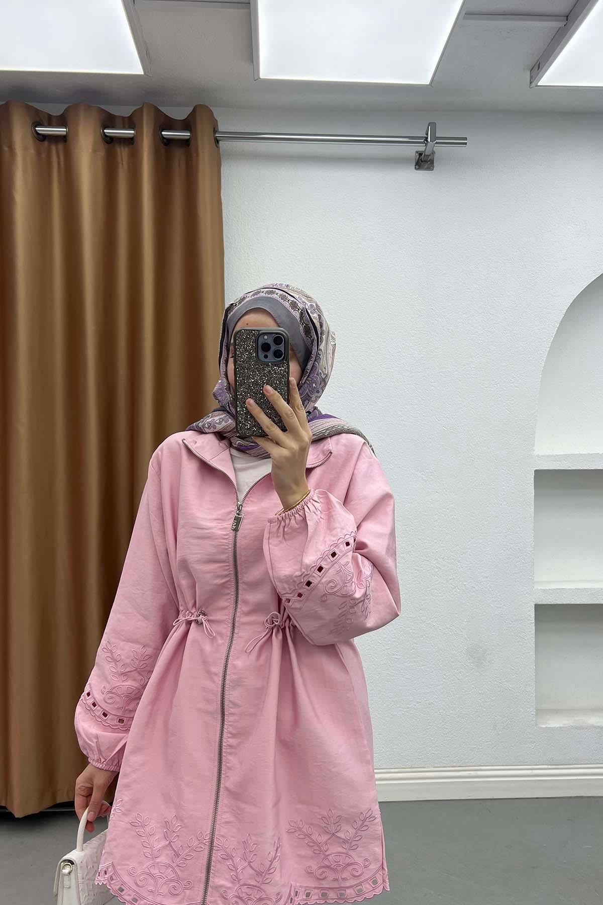 Elegance Nakışlı Fisto Detaylı Tunik Pembe