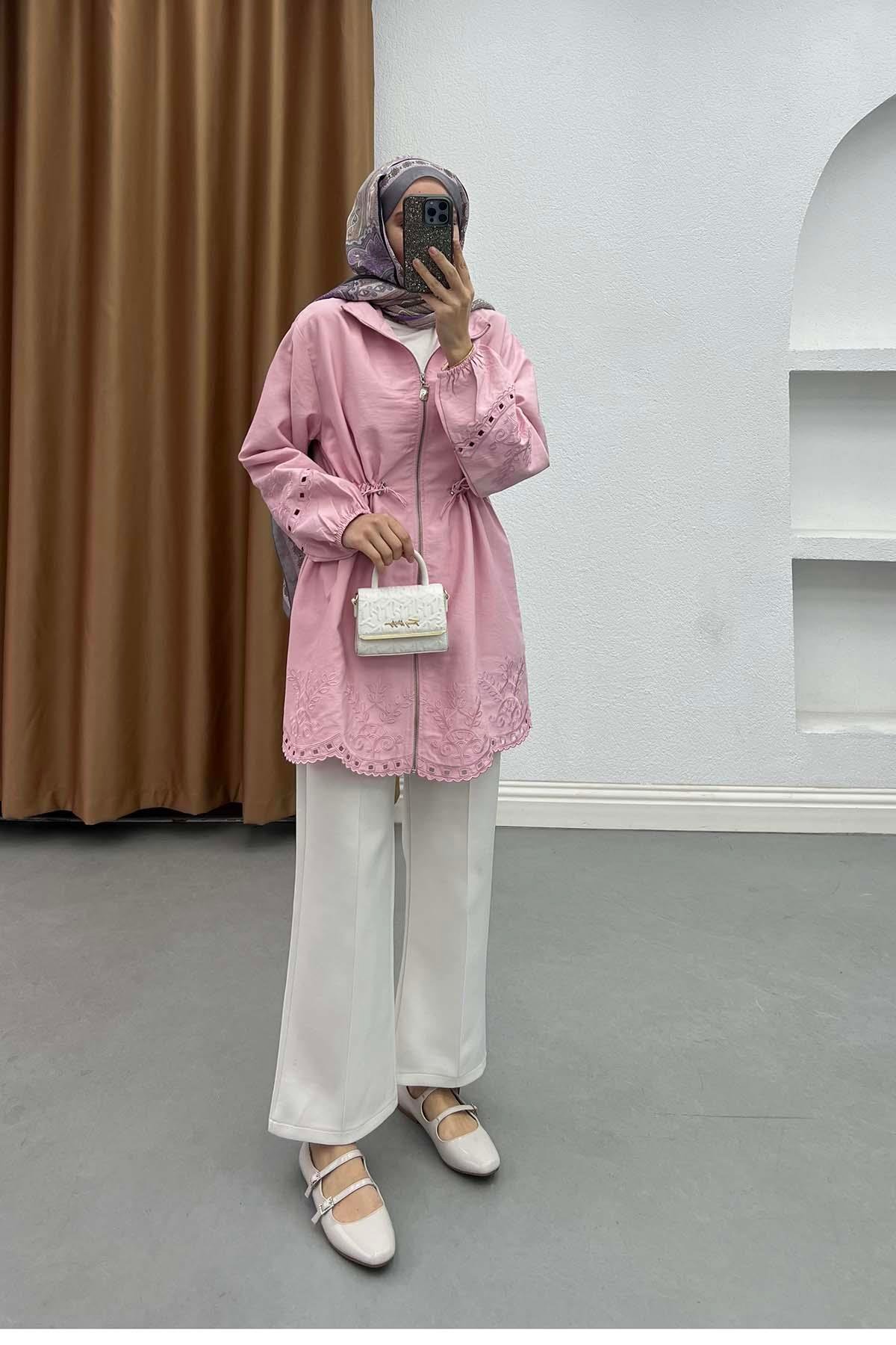 Elegance Nakışlı Fisto Detaylı Tunik Pembe