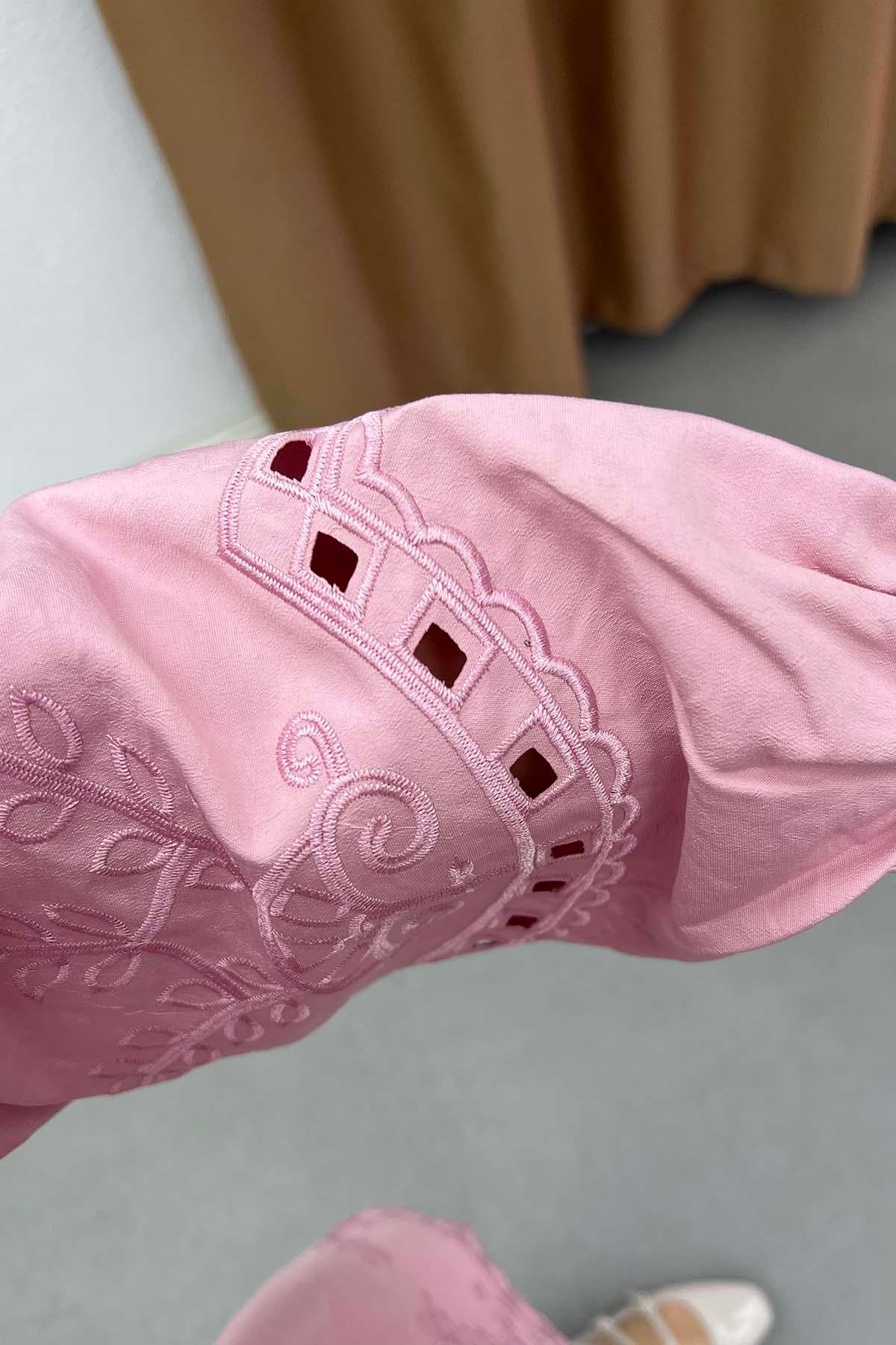 Elegance Nakışlı Fisto Detaylı Tunik Pembe