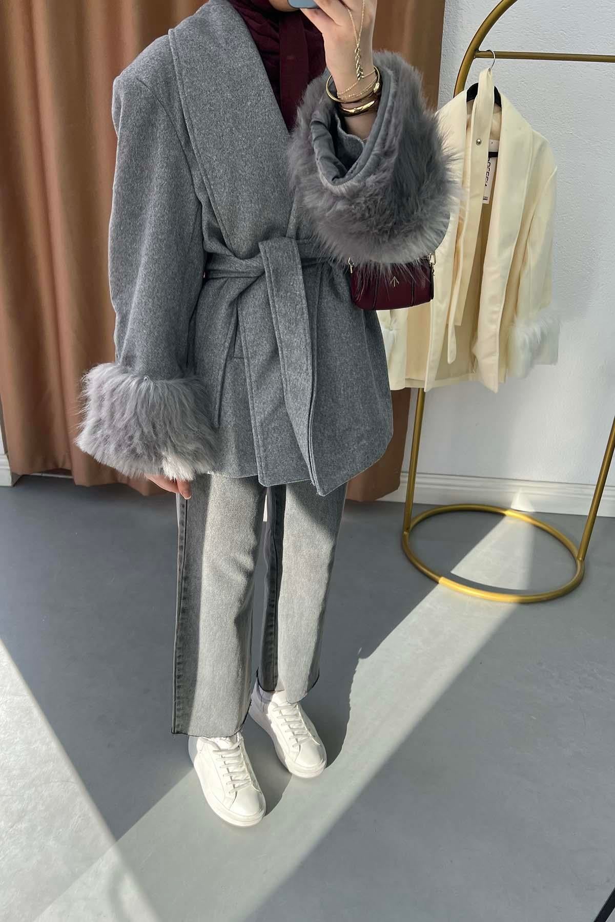 Eskimo Stil Astarlı Modern Kaşe Ceket Gri