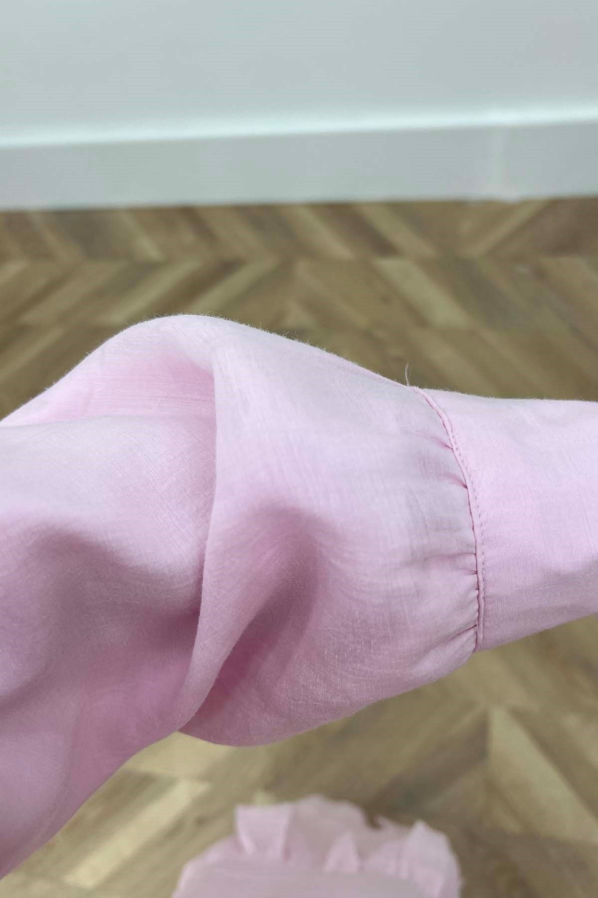Estetik Katmanlı Gold Detaylı Elbise Pembe