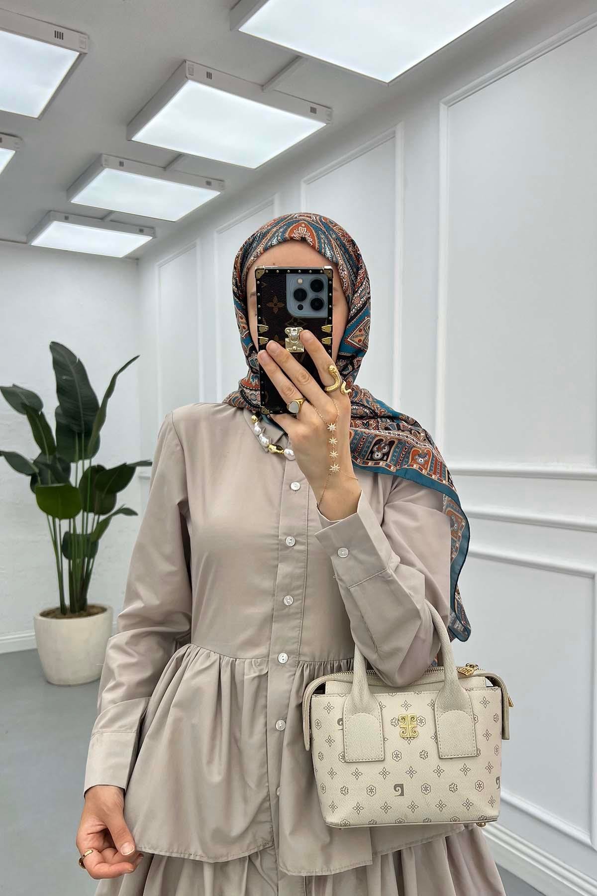 Eteği Fırfırlı Elbise Vizon