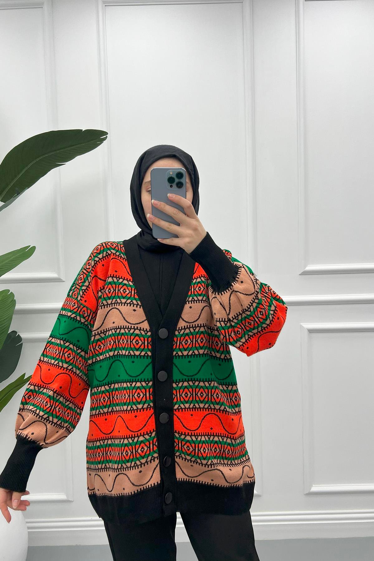 Etnik Desen Hırka Siyah