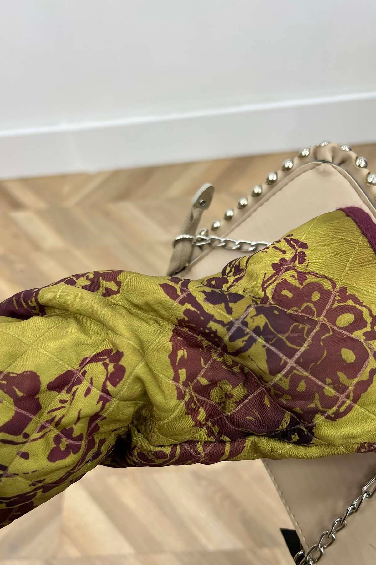 Etnik Desen Kapitone Ceket Haki