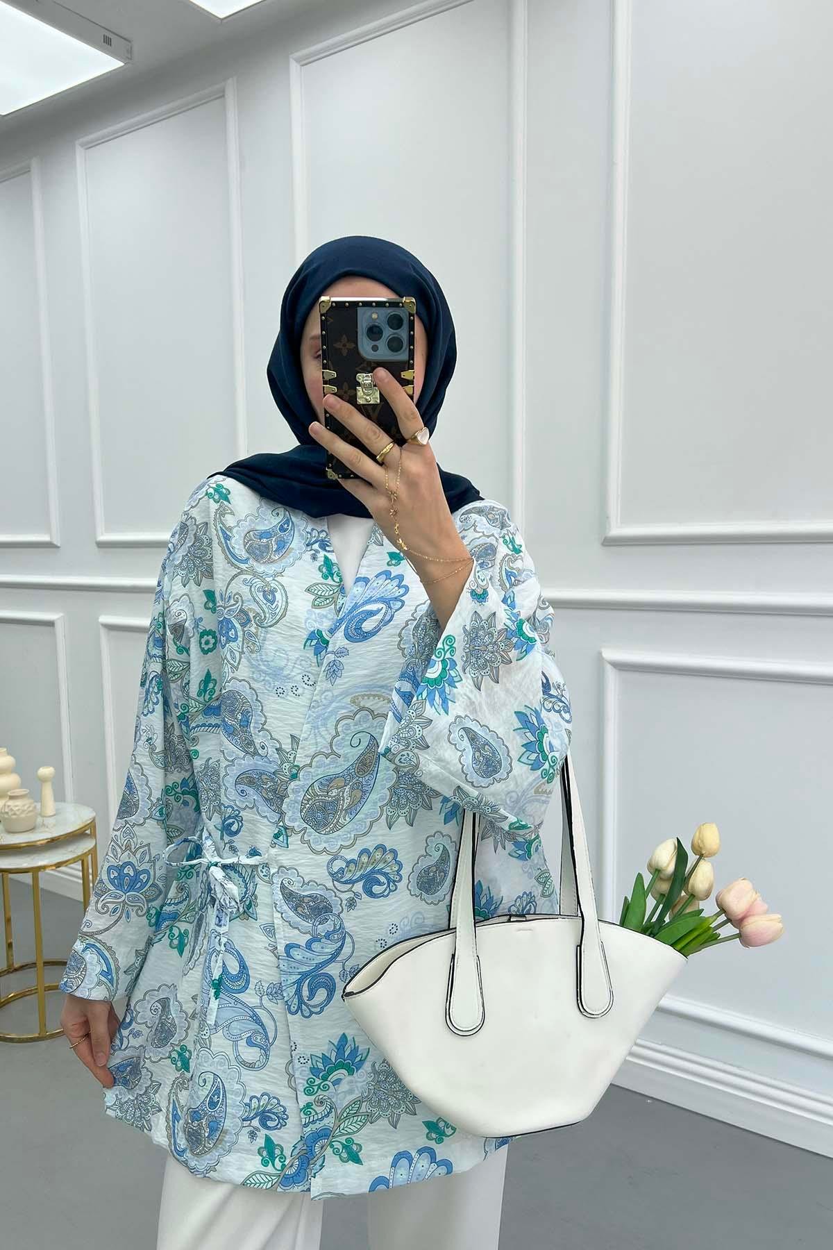 Etnik Desen Kimono Mavi