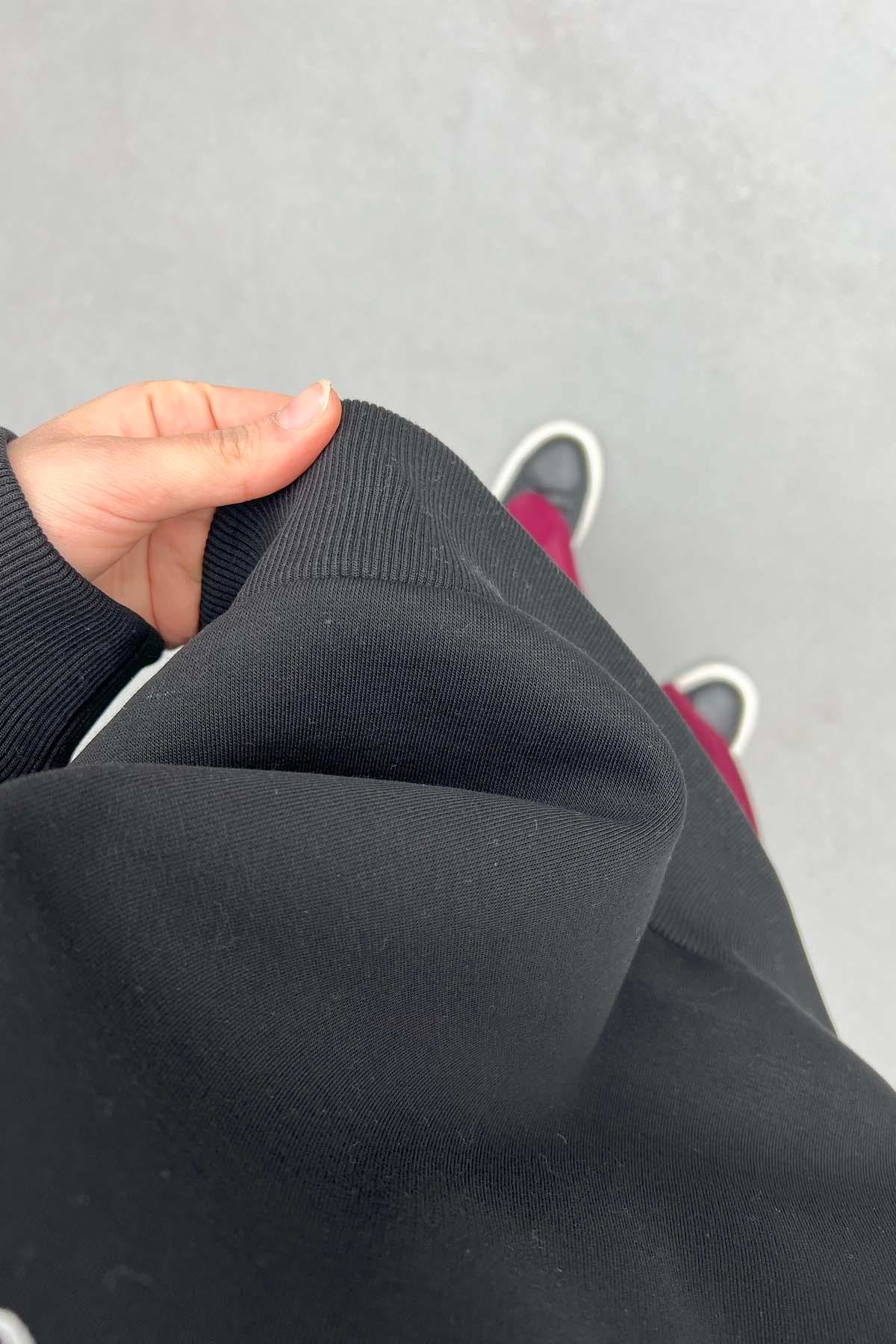 Fermuar Detaylı Üç İplik Sweatshirt Siyah