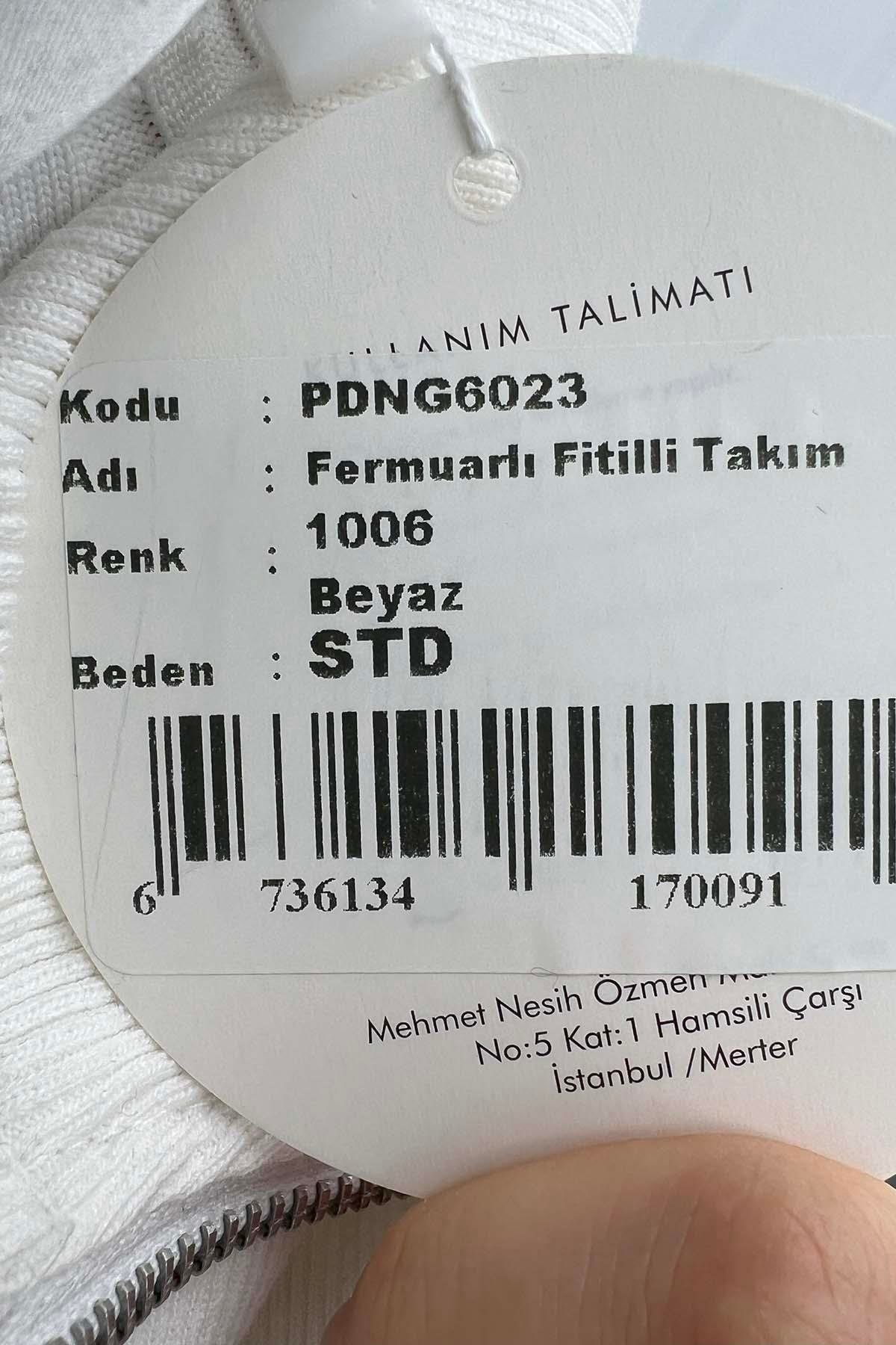 Fermuarlı Fitilli Takım Beyaz