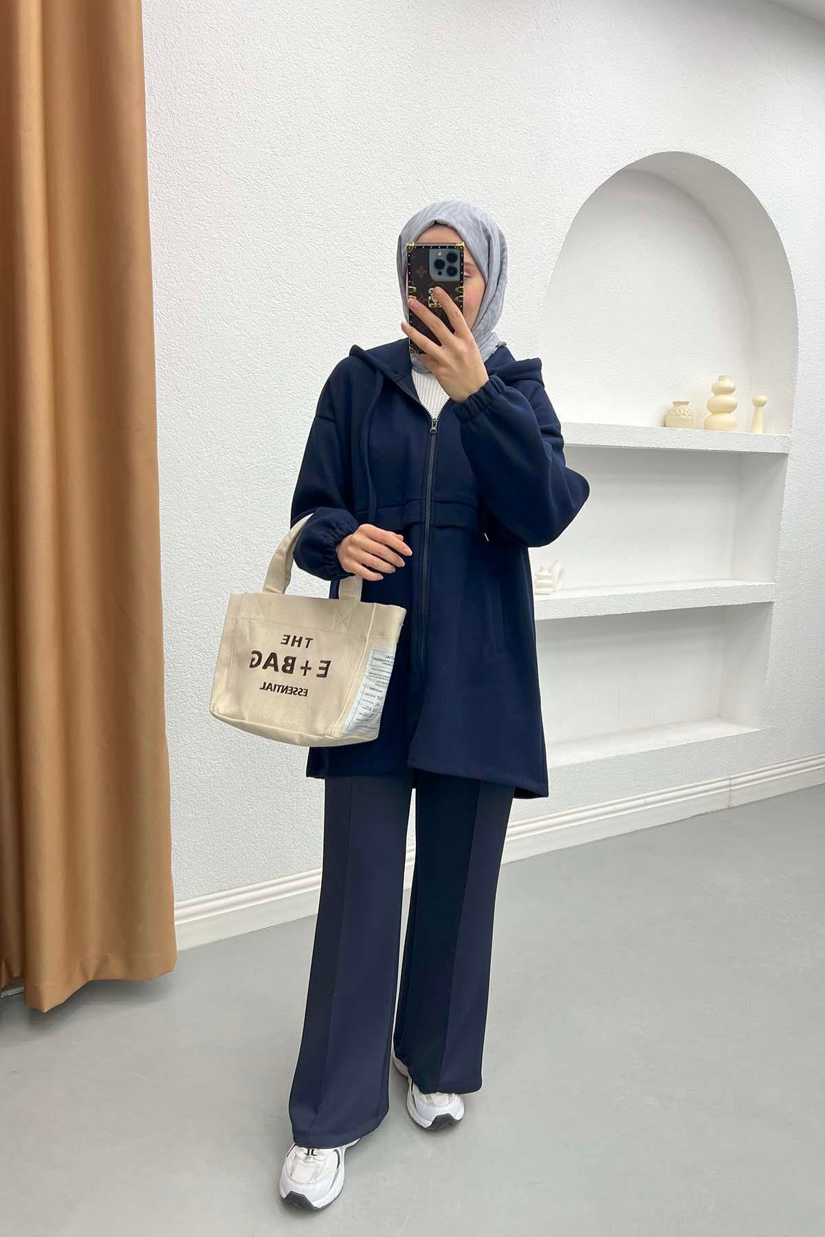 Fermuarlı Kaşe Tunik Lacivert
