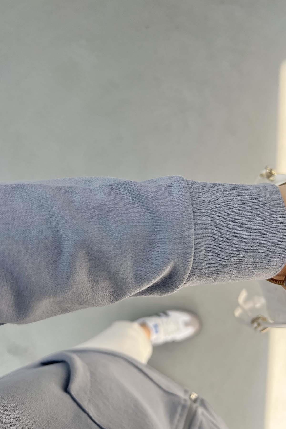 Fermuarlı Okul Sweatshirt Gri