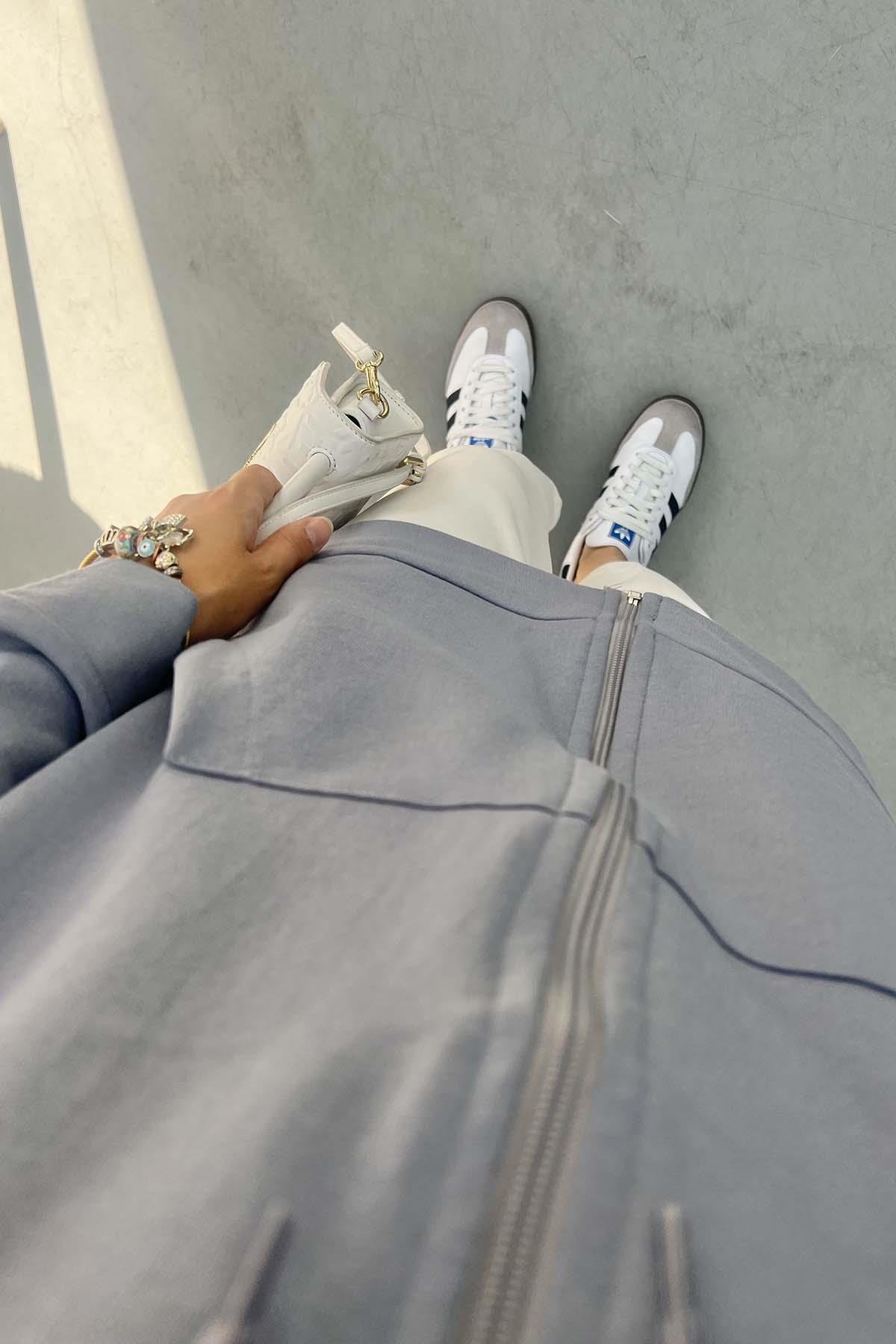Fermuarlı Okul Sweatshirt Gri