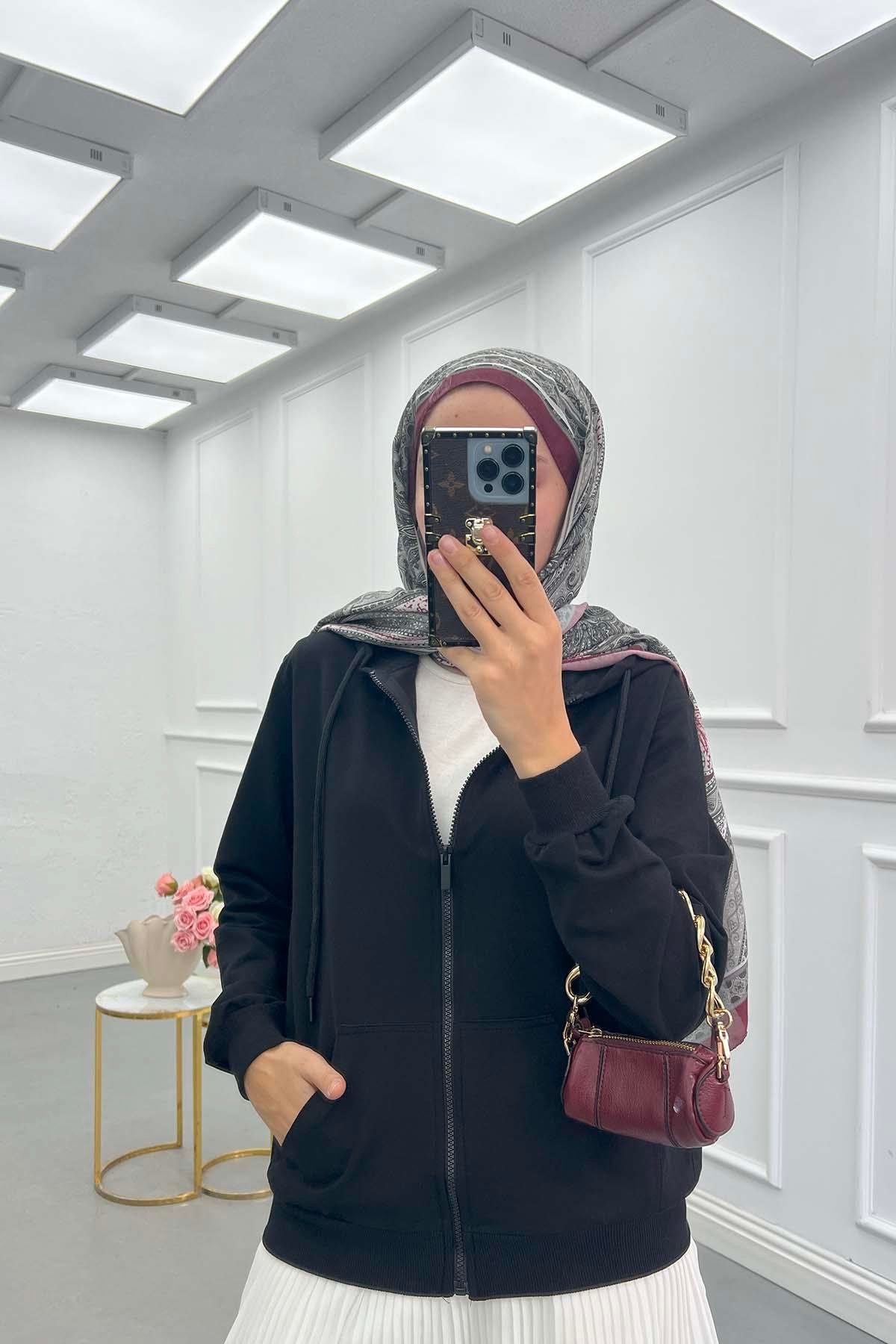 Fermuarlı Okul Sweatshirt Siyah