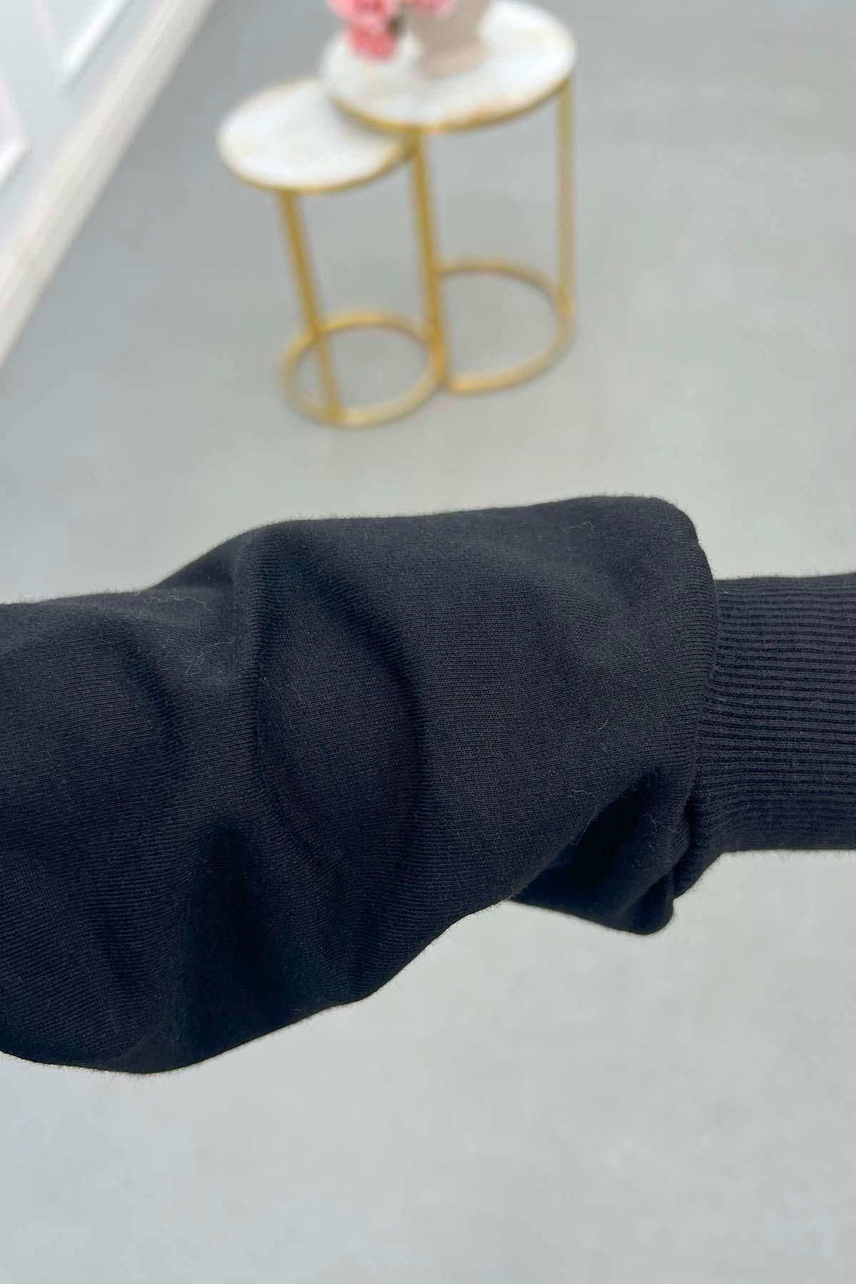 Fermuarlı Okul Sweatshirt Siyah