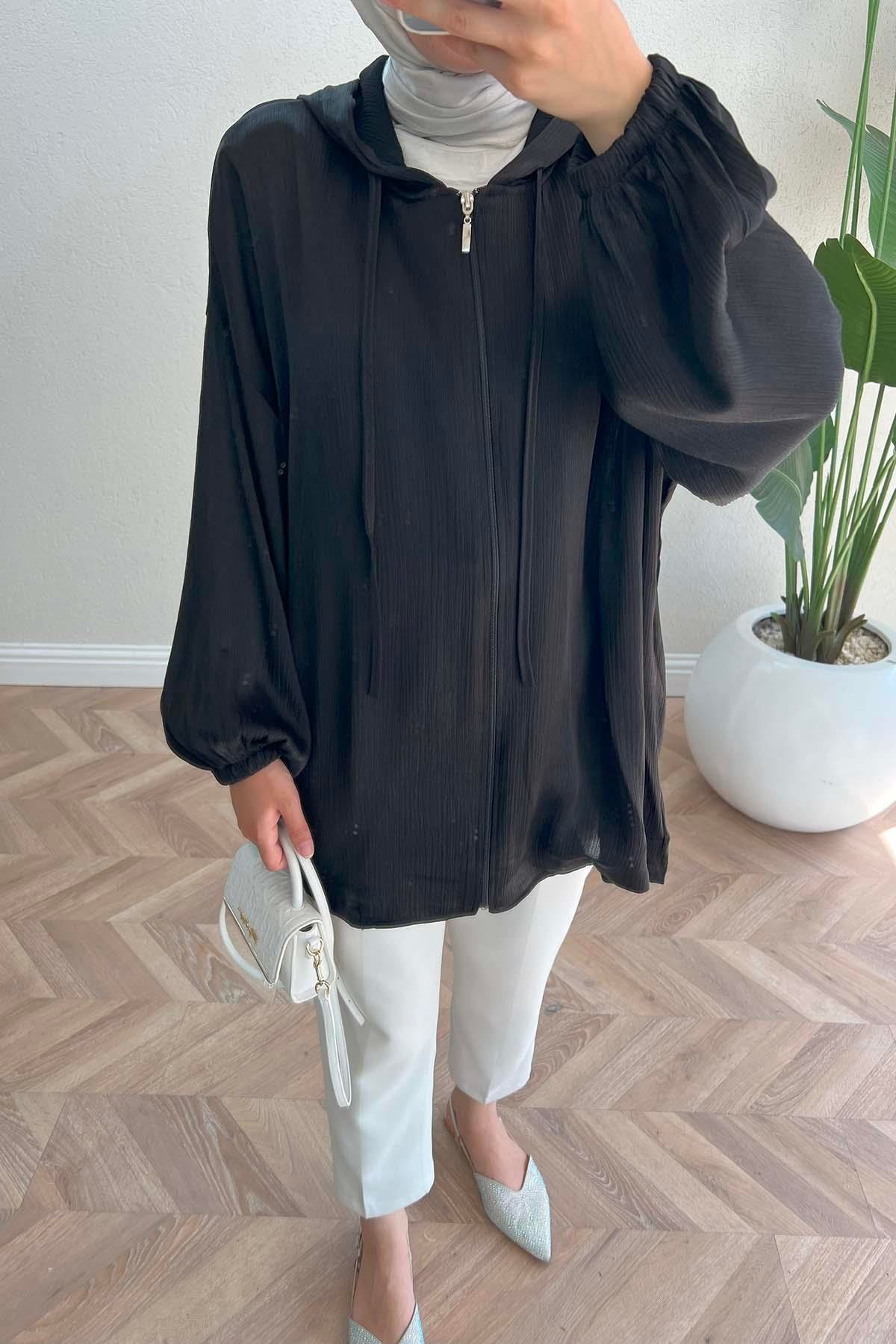 Fermuarlı Parlak Kap Siyah