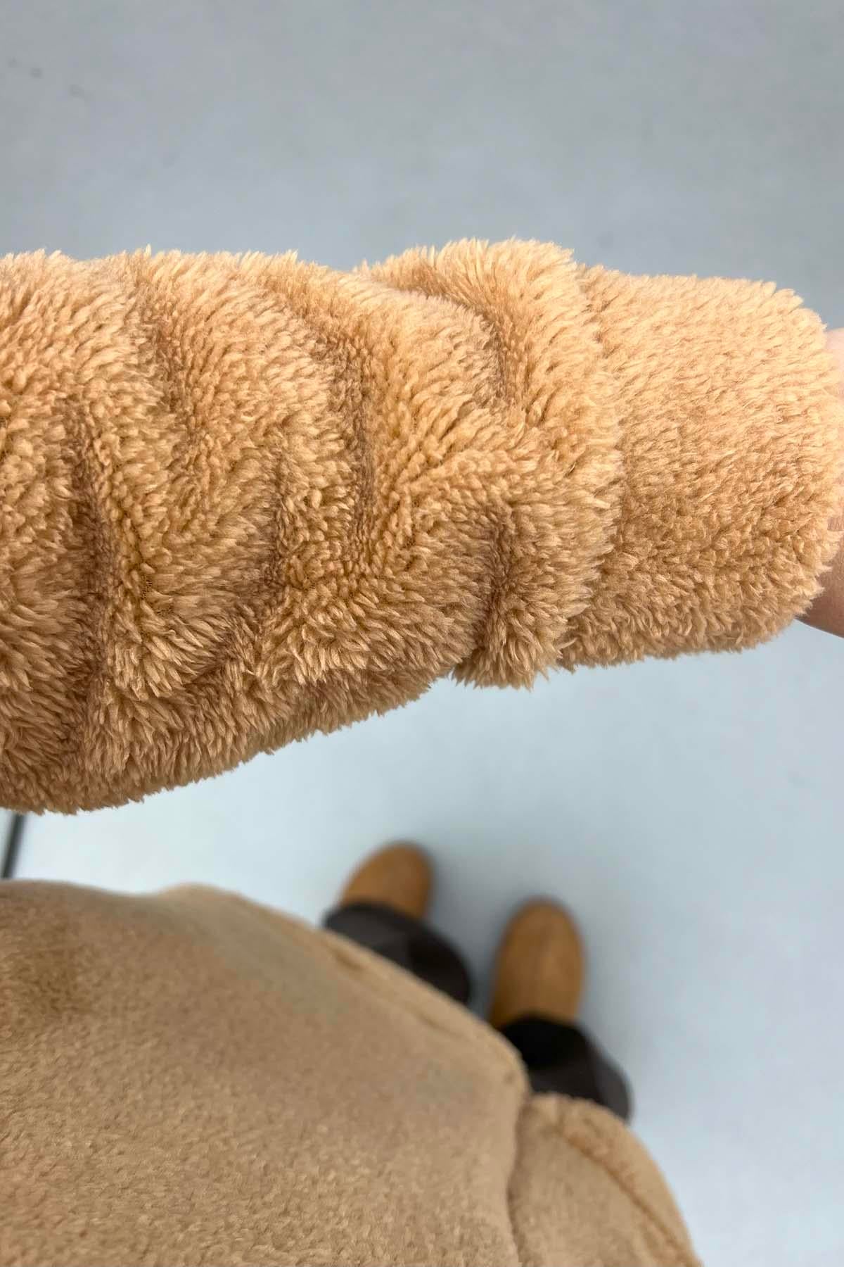 Fermuarlı Peluş Hırka Sütlü Kahve