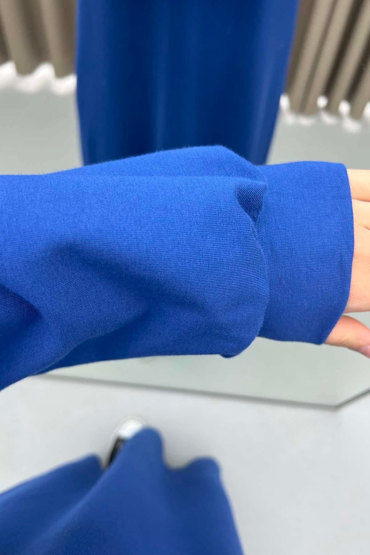 Fermuarlı Sweat Elbise Saks Mavi