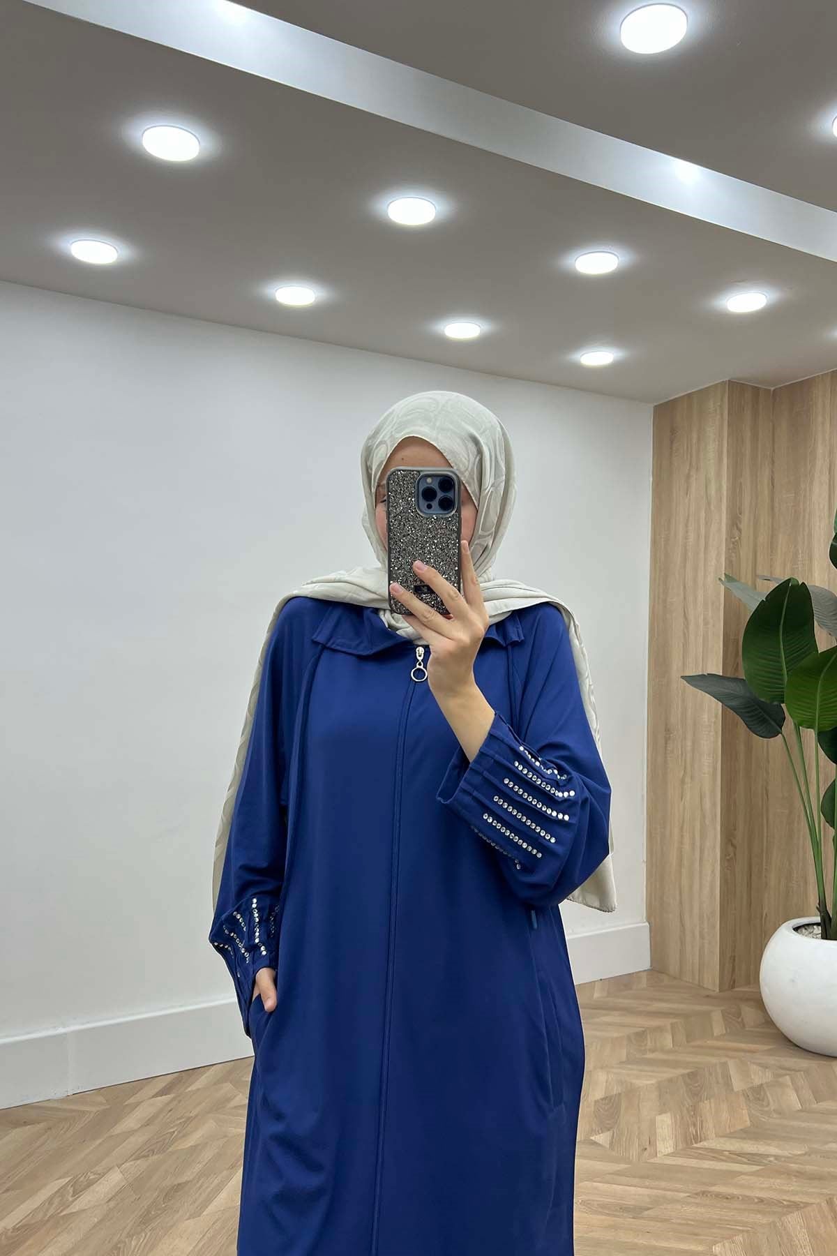 Fermuarlı Taş Detaylı Spor Takım İndigo