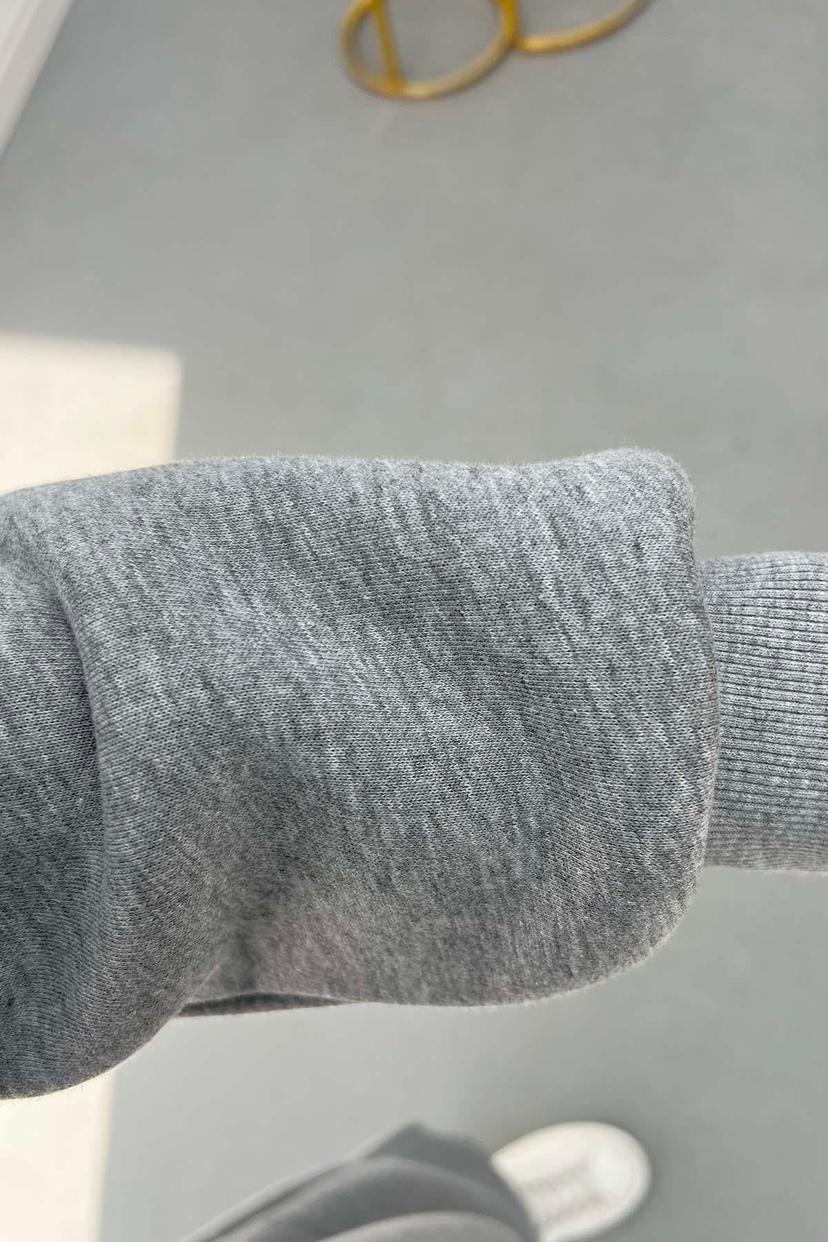 Fermuarlı Üç İplik Okul Sweatshirt Gri