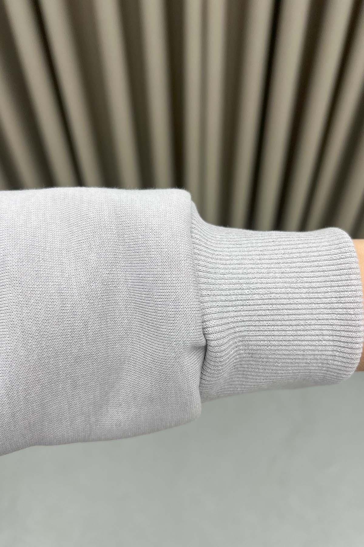 Fermuarlı Üç İplik Sweatshirt Gri