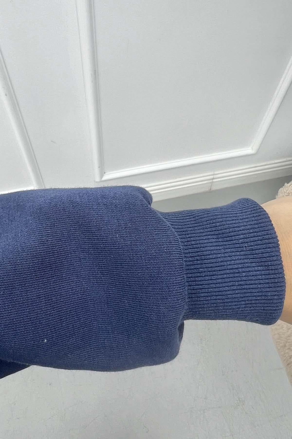 Fermuarlı Üç İplik Sweatshirt Lacivert