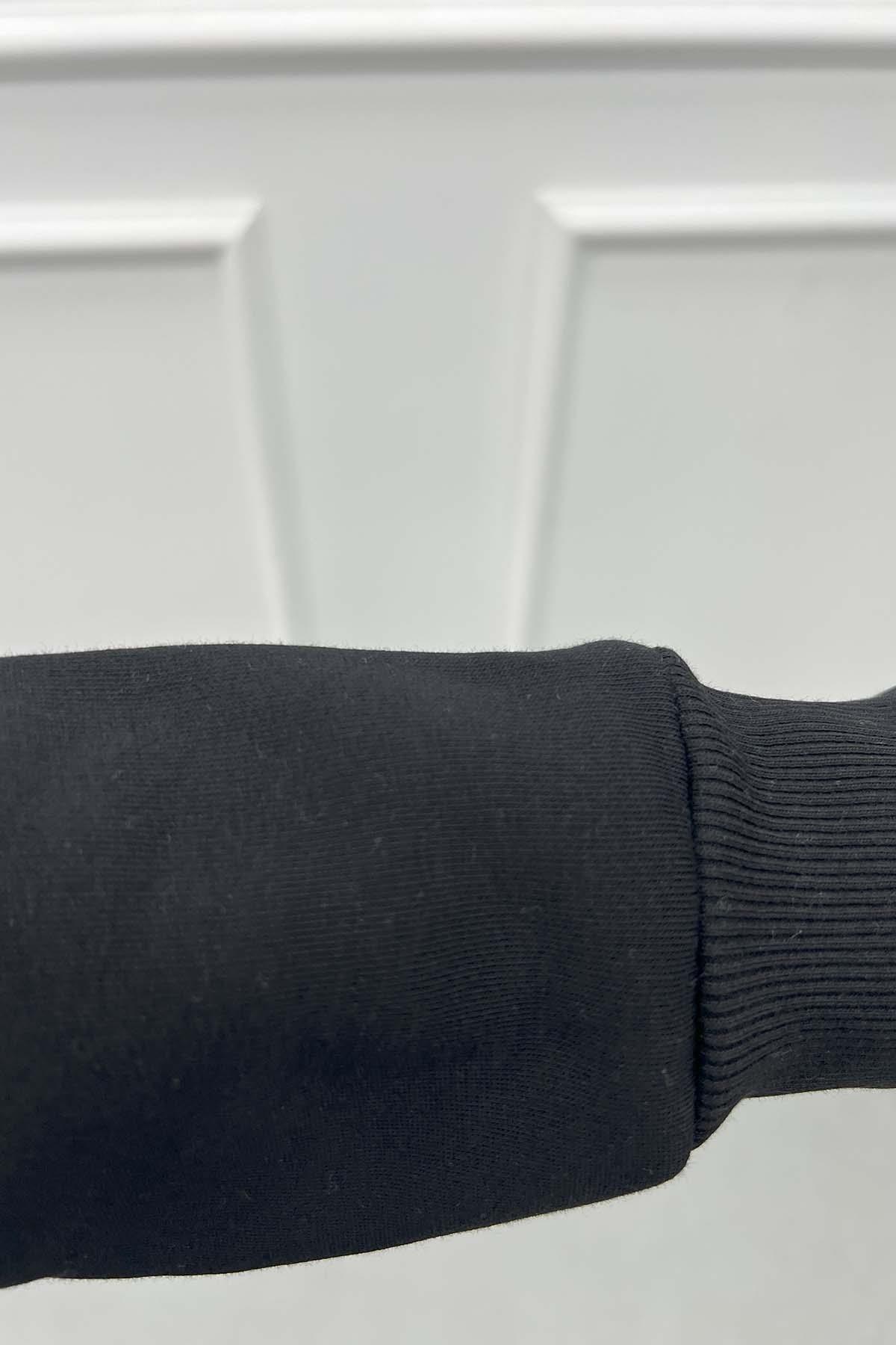 Fermuarlı Üç İplik Sweatshirt Siyah