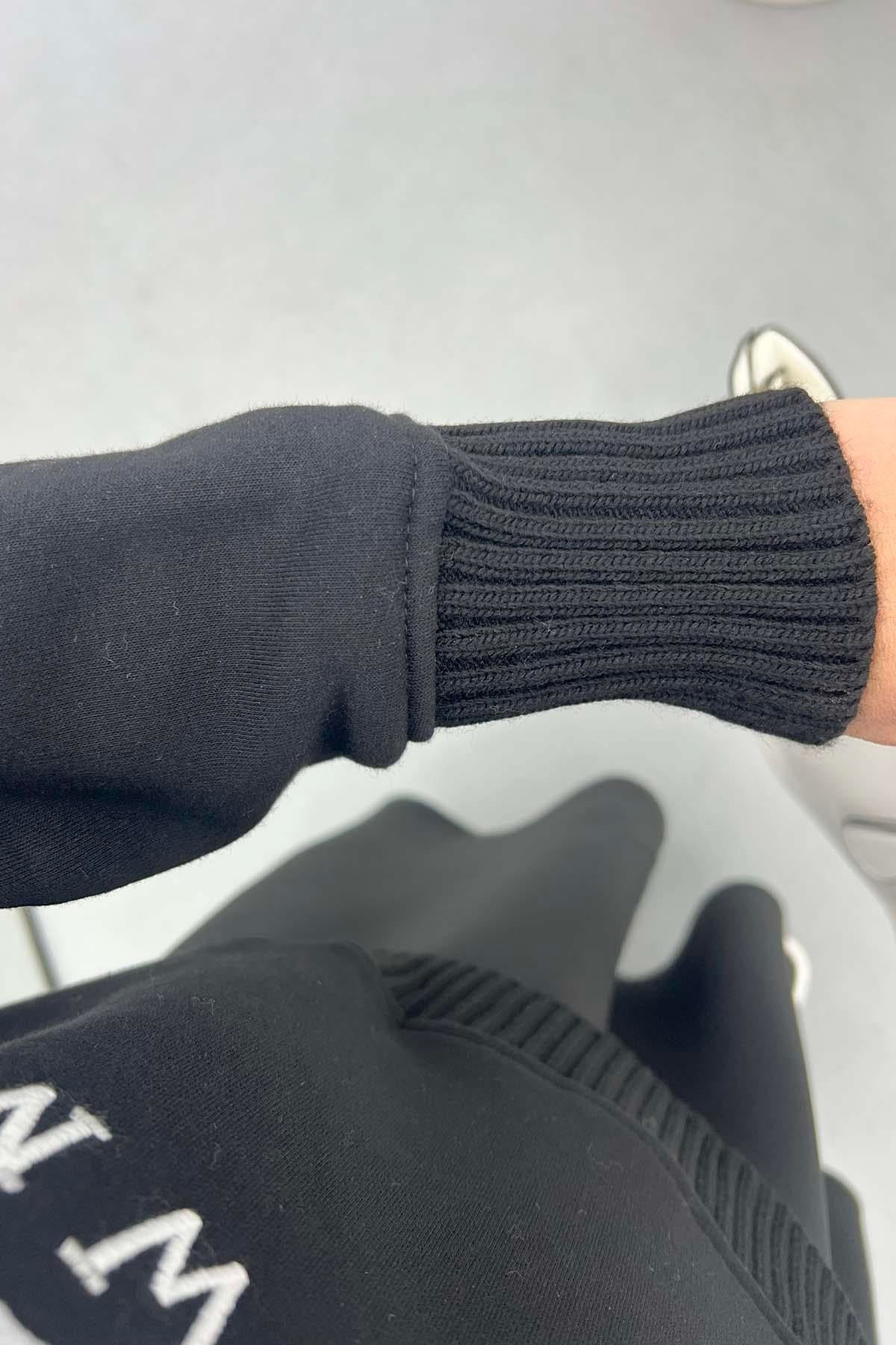 Fermuarlı Yazılı Sweatshirt Siyah