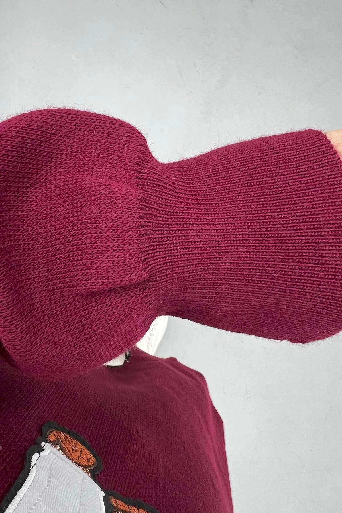 Figürlü Triko Tunik Bordo