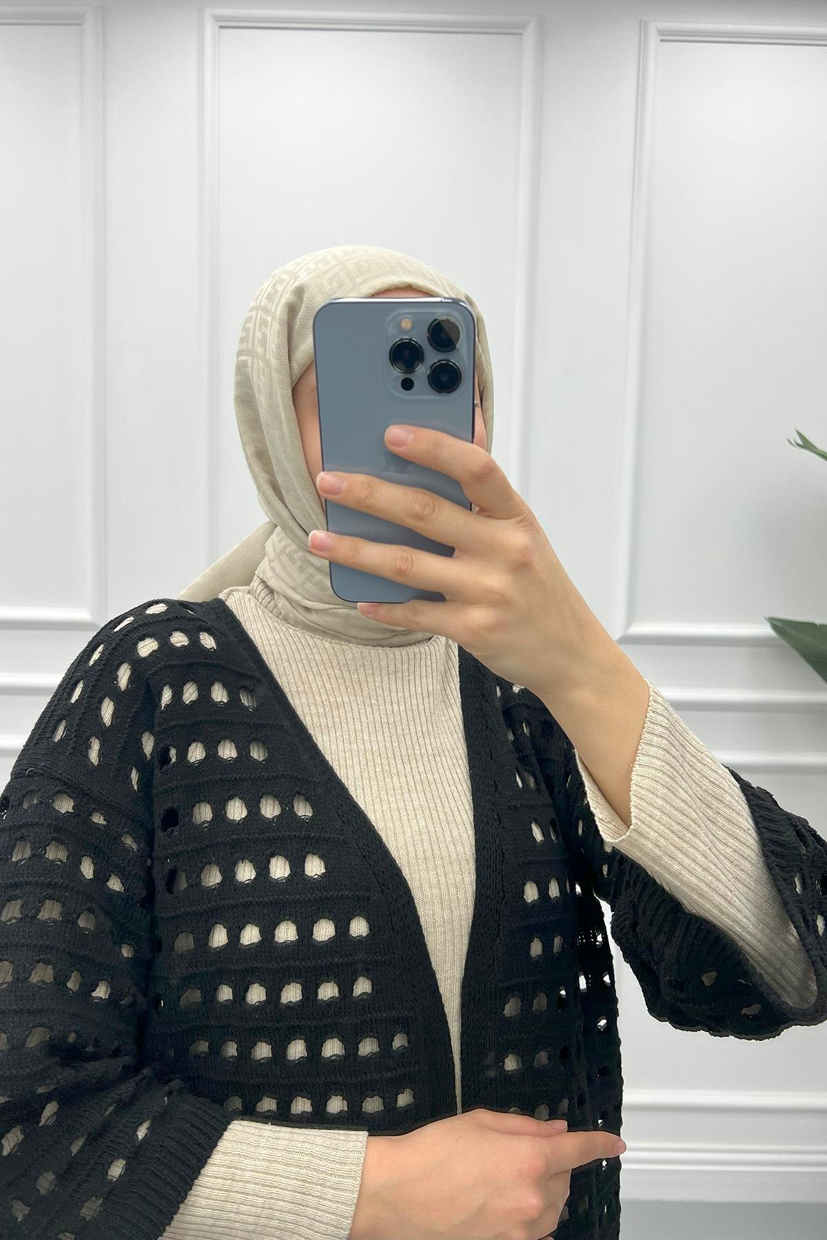 File Desen Salaş Hırka Siyah
