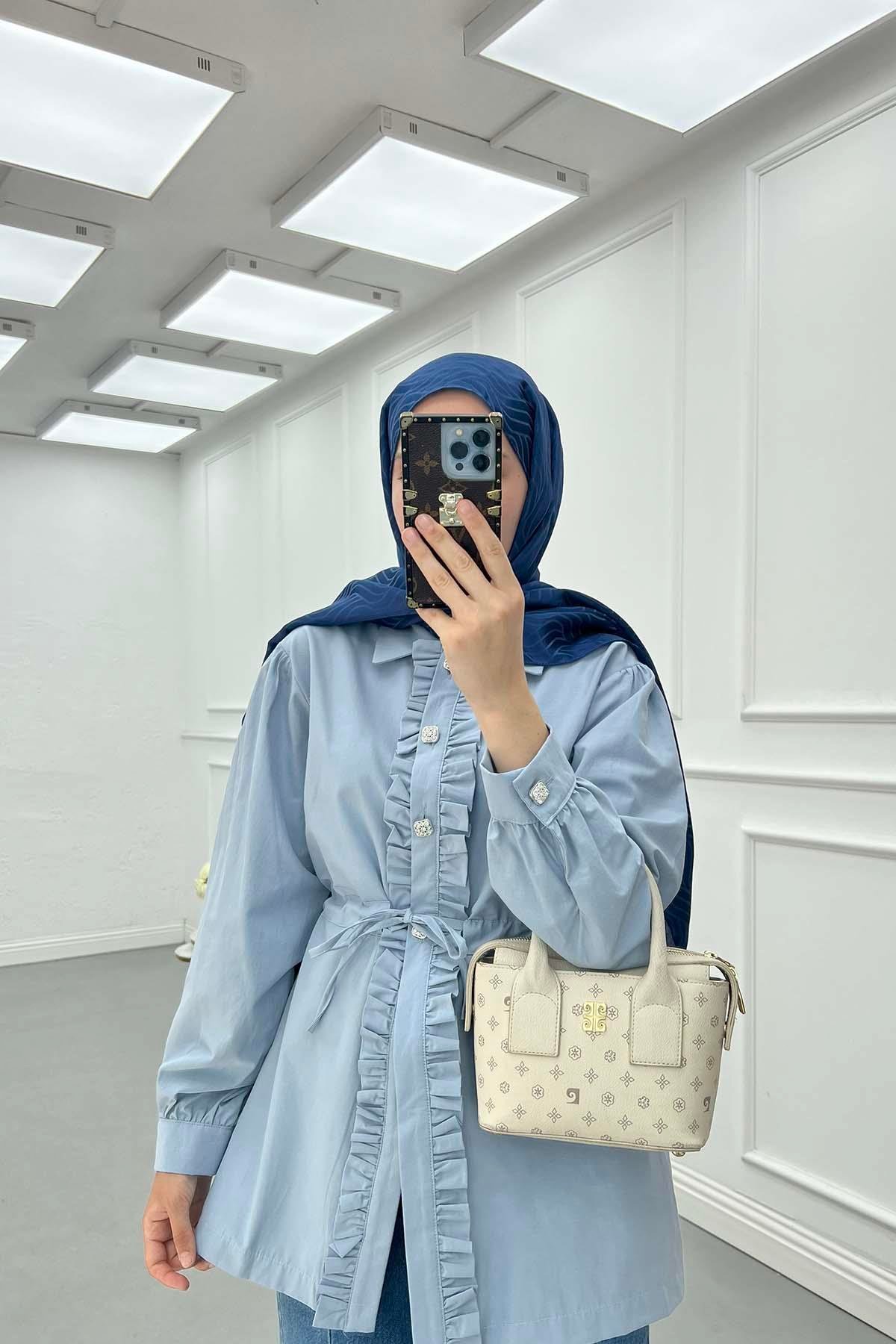 Fırfır Detaylı Belden Bağlamalı Gömlek Bebe Mavi