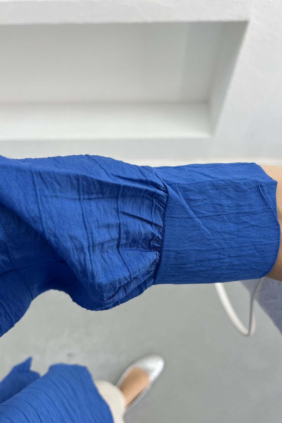 Fırfırlı Dokulu Gömlek Mavi