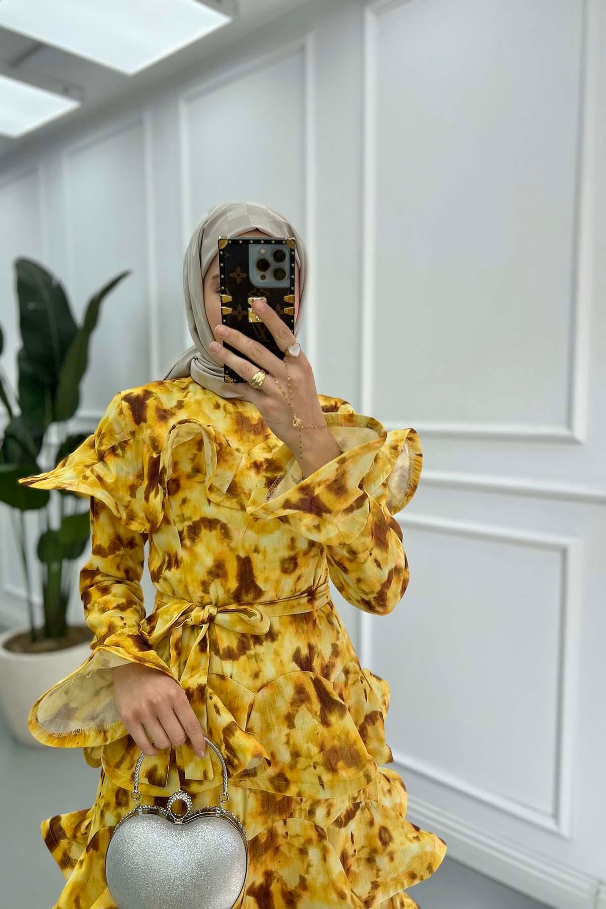 Fırfırlı Elbise Sarı