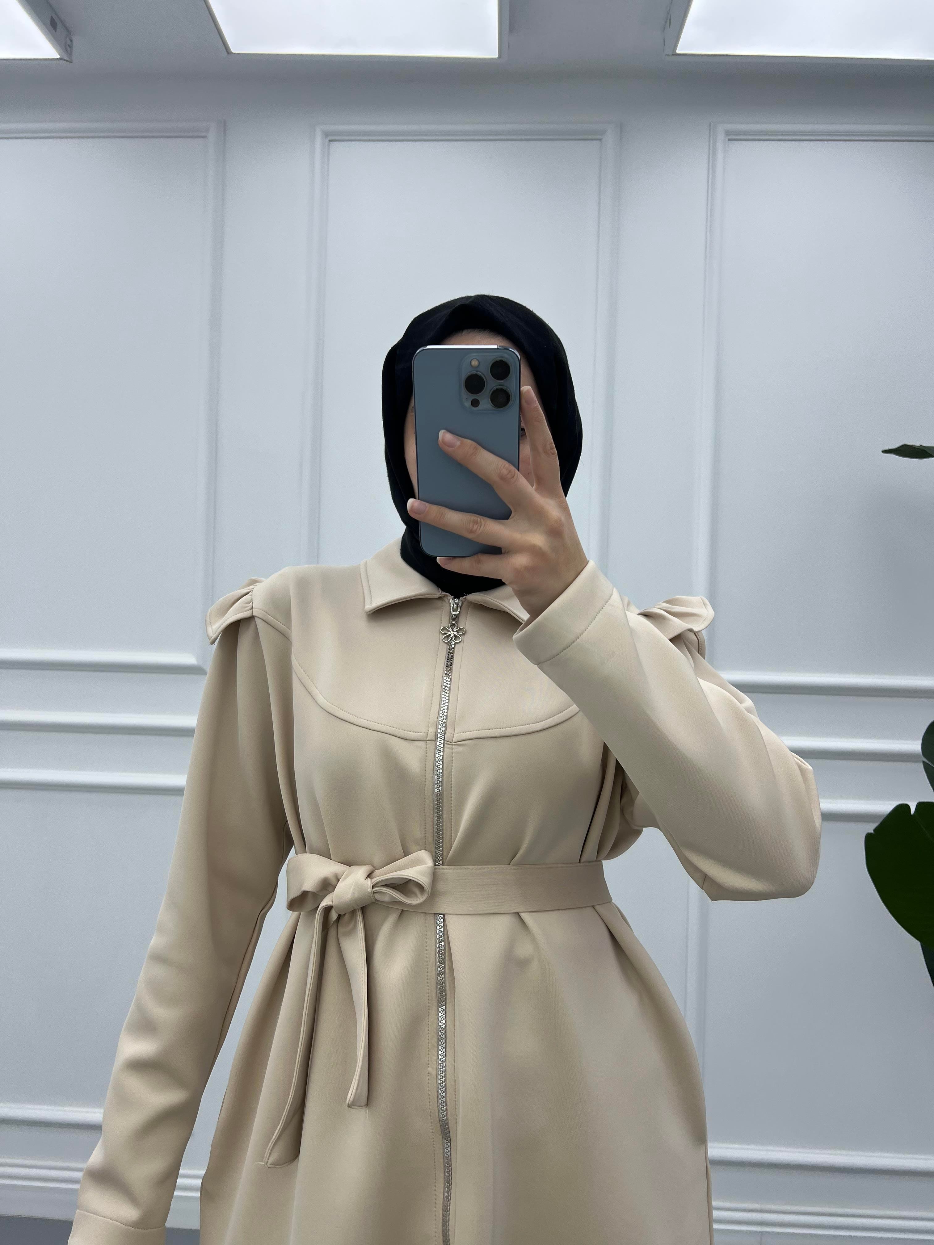 Fırfırlı Scuba Fermuarlı Tunik Krem