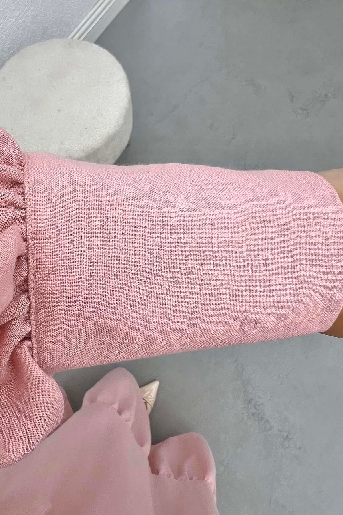 Fisto Fırfırlı Prenses Elbise Pembe