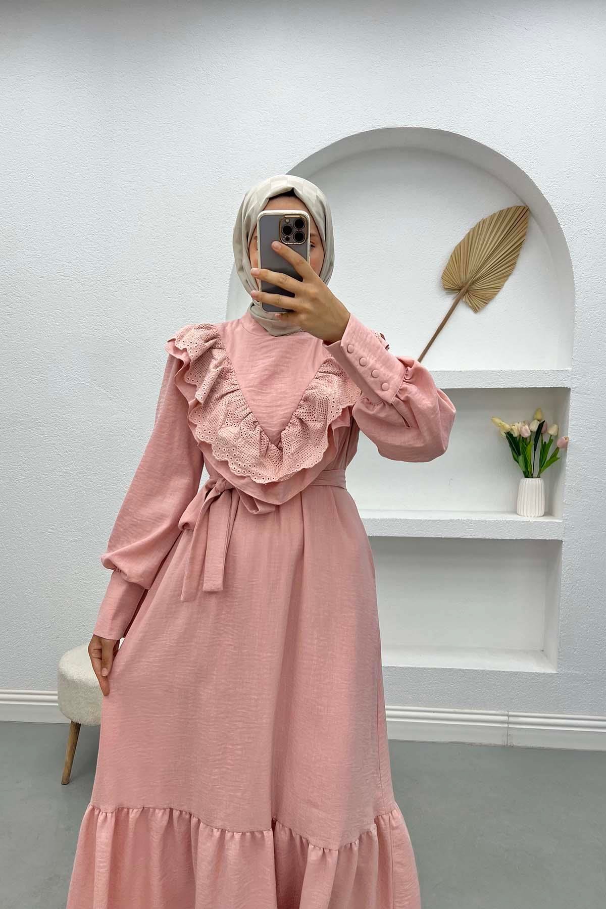 Fisto Fırfırlı Prenses Elbise Pembe