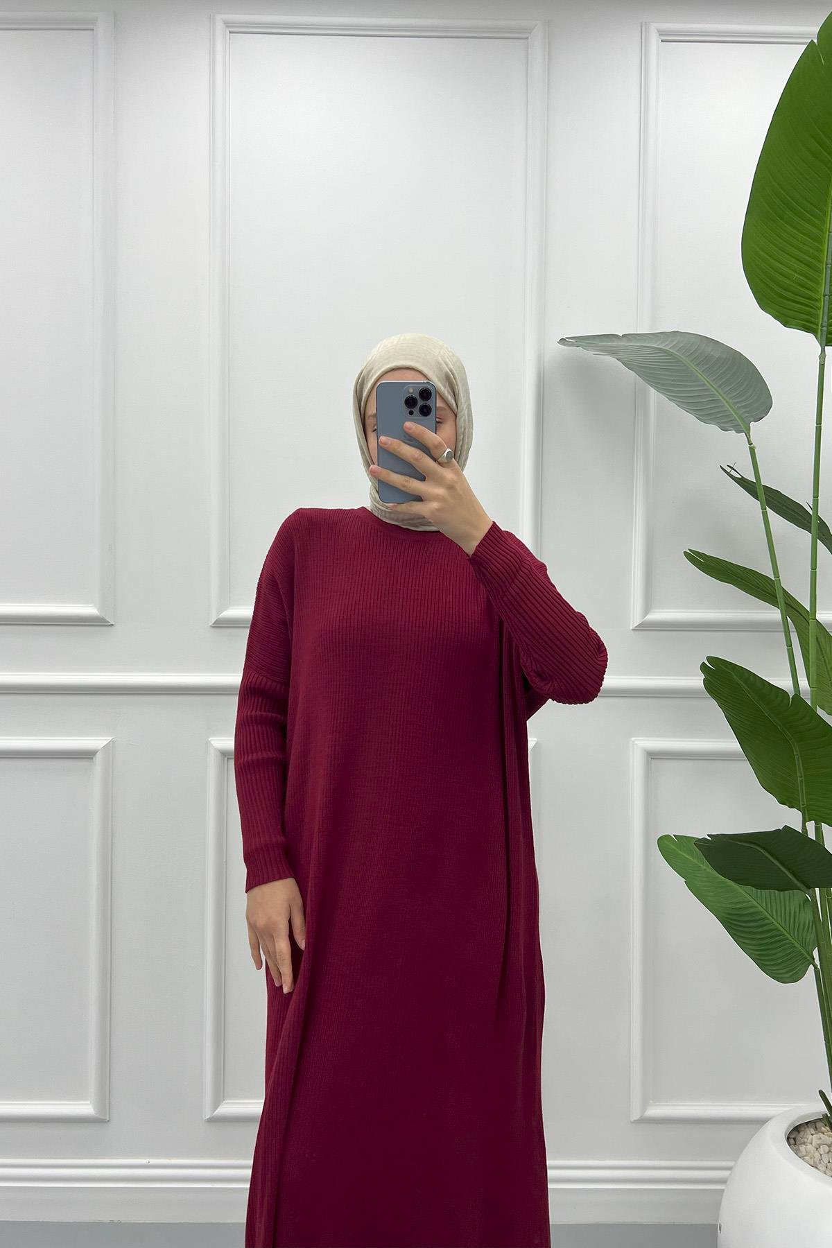 Fitilli Elbise Bordo