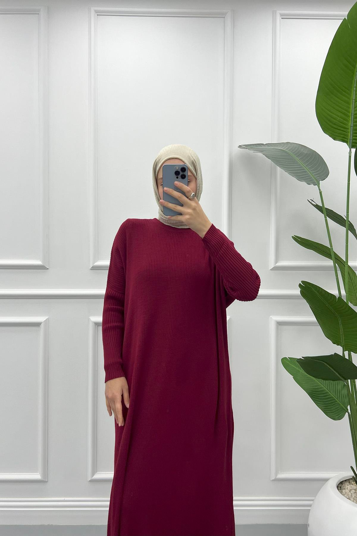 Fitilli Elbise Bordo