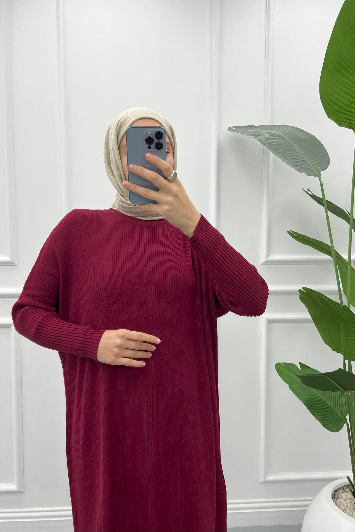Fitilli Elbise Bordo