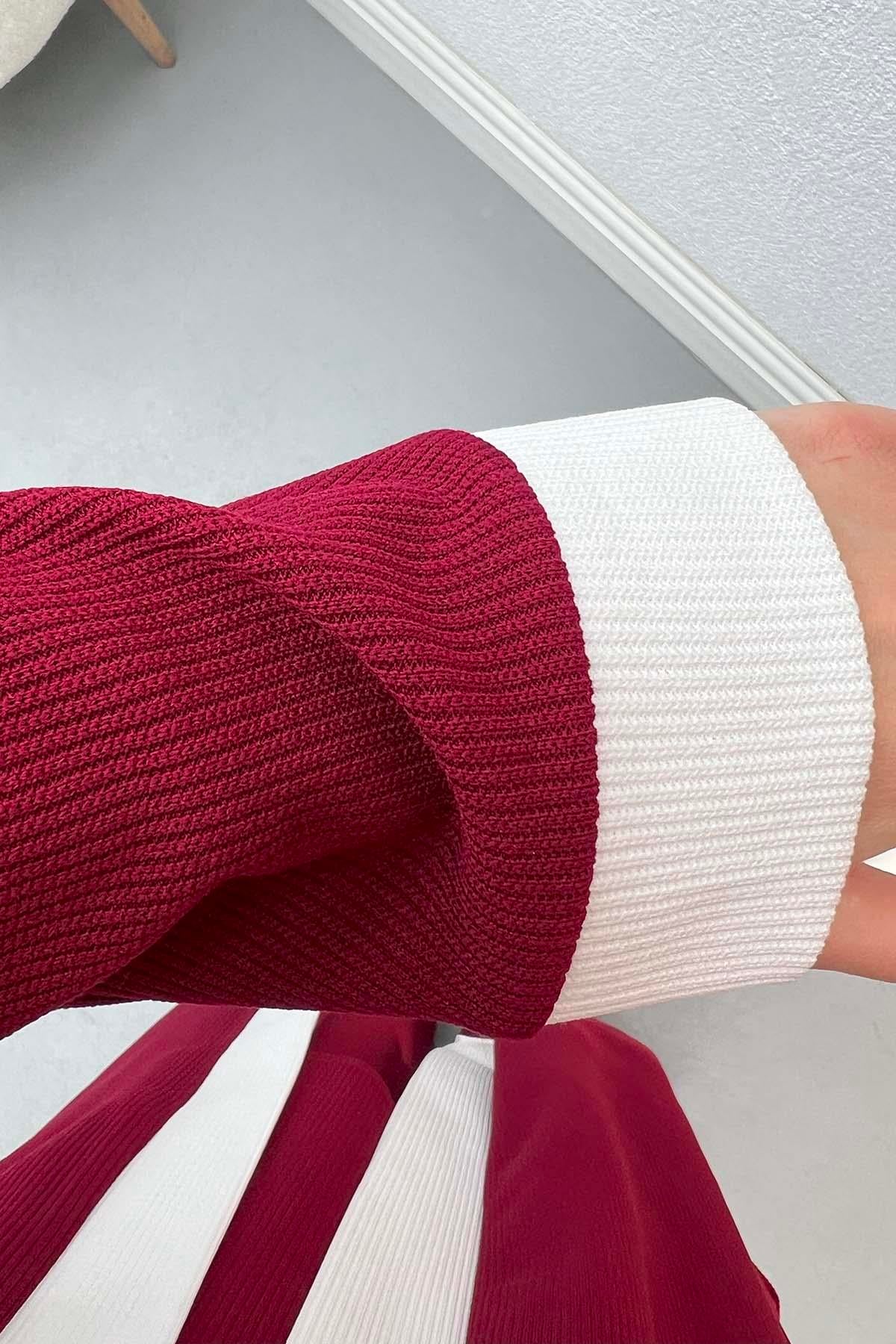 Fitilli Üçlü Takım Bordo