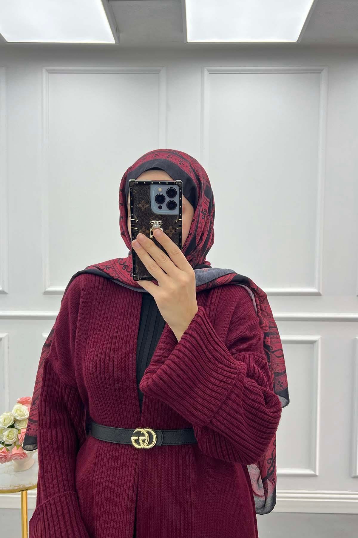 Fitilli Uzun Triko Hırka Bordo