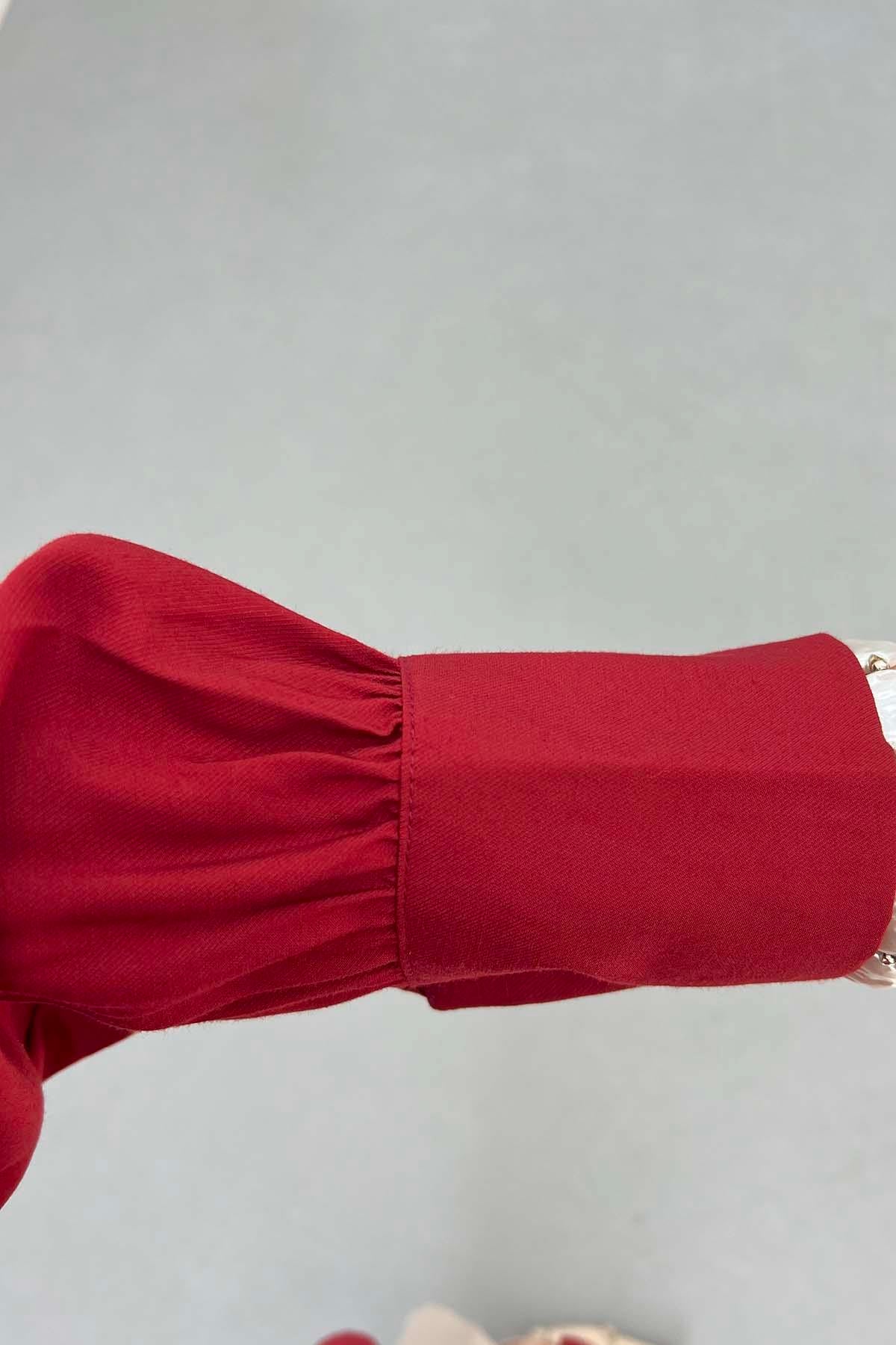 Fiyonk Detaylı Gabardin Gömlek Kırmızı