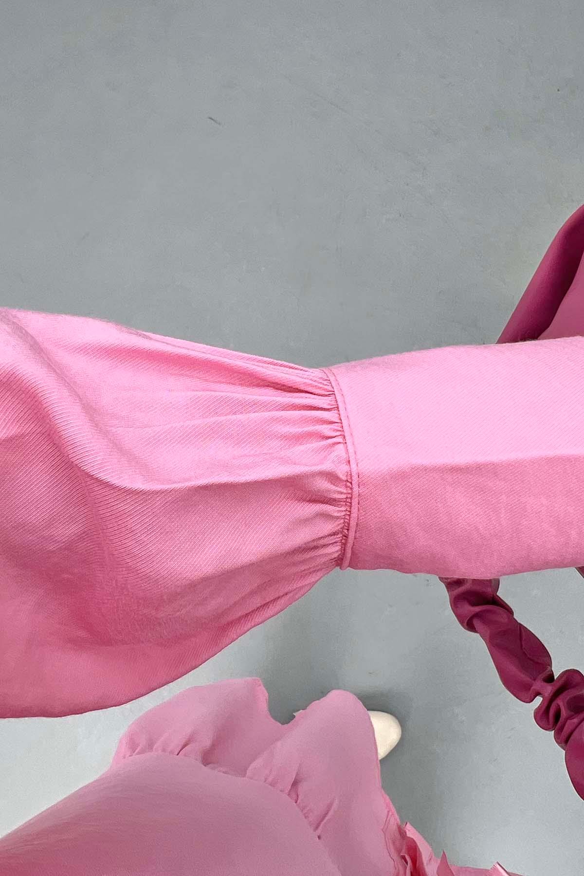 Fiyonk Detaylı Gabardin Gömlek Pembe