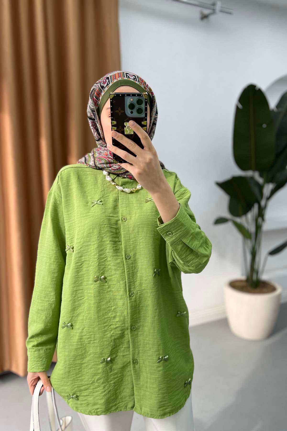 Fiyonk Detaylı Gömlek Yeşil