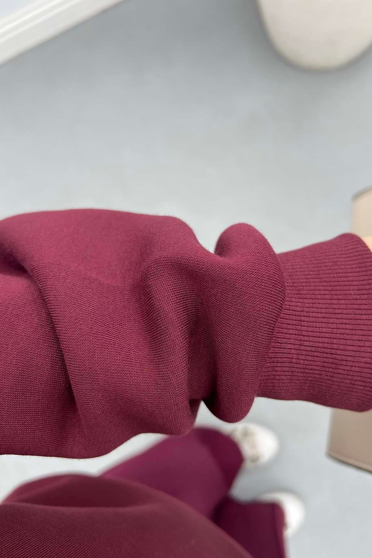 Fularlı Bambi Figürlü Üç İplik Sweat Bordo