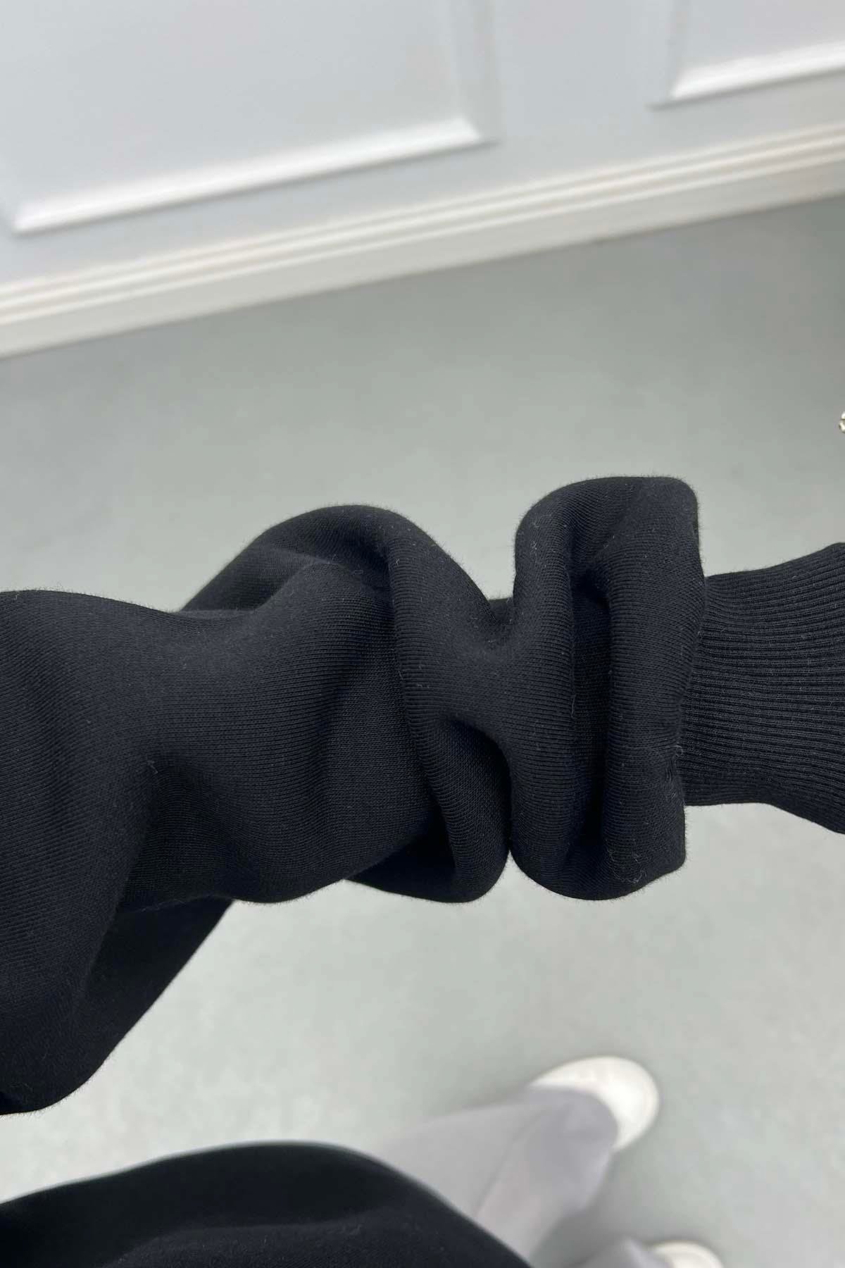 Fularlı Bambi Figürlü Üç İplik Sweat Siyah
