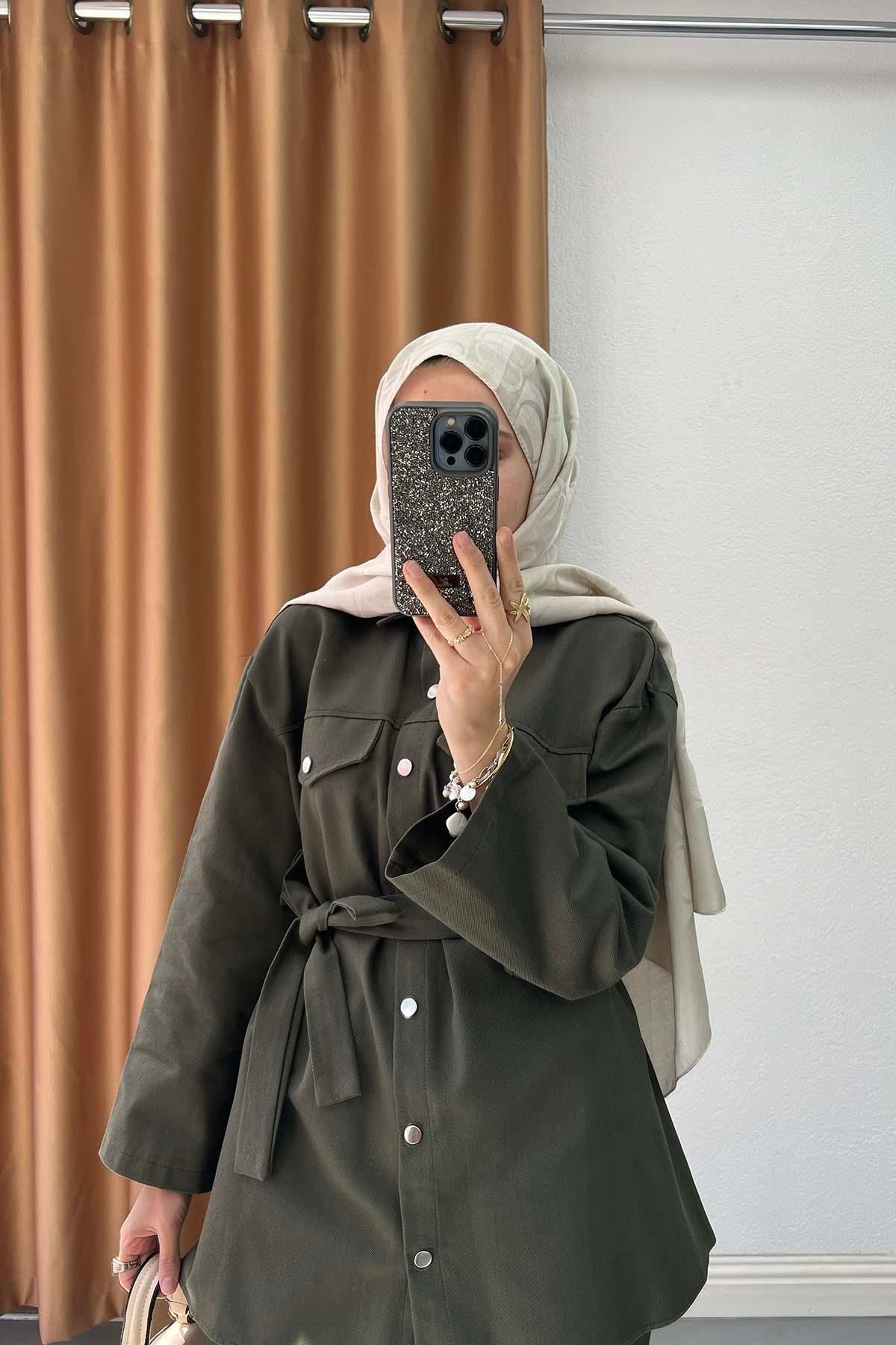 Gabardin Kumaş Çıt Çıtlı Safari Takım Haki