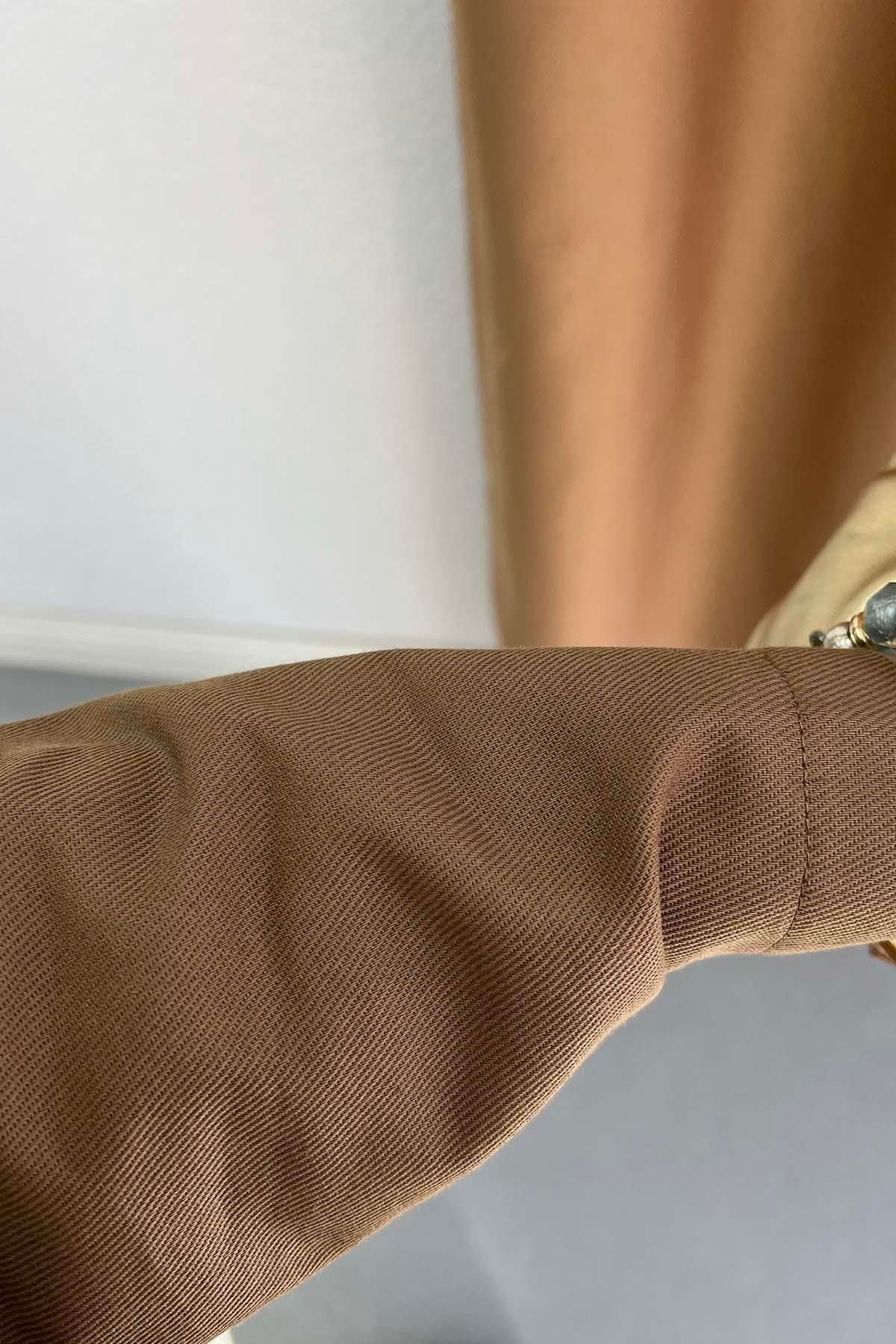 Gabardin Kumaş Çıt Çıtlı Safari Takım Taba