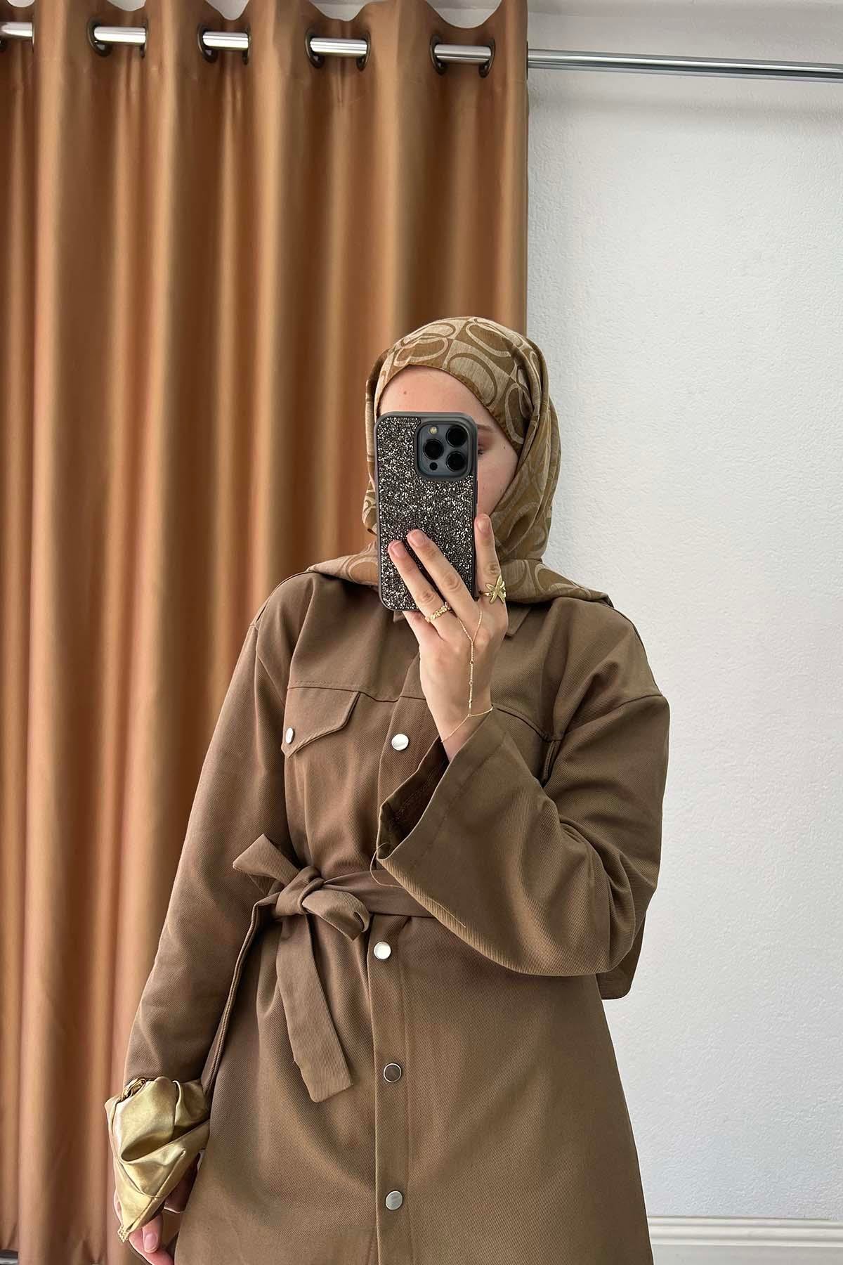 Gabardin Kumaş Çıt Çıtlı Safari Takım Taba